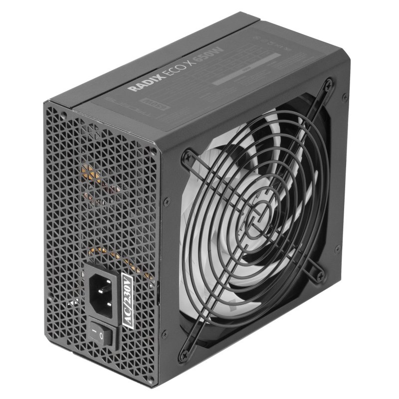 Detalle 2 de Tacens Radix Eco X 650W: Fuente de alimentación fiable de 650 W con 10 protecciones y eficiencia eficiente
