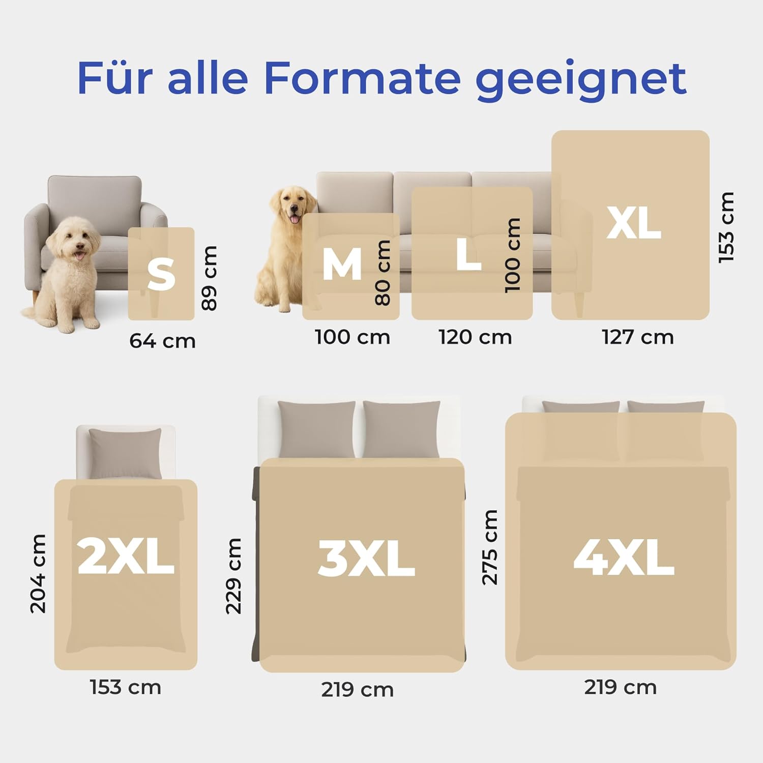 Detalle de Dreamzie wasserdichte Decke 100x120 cm – reversible Sherpa-Fleece Hundedecke für Sofa und Bett, Beige