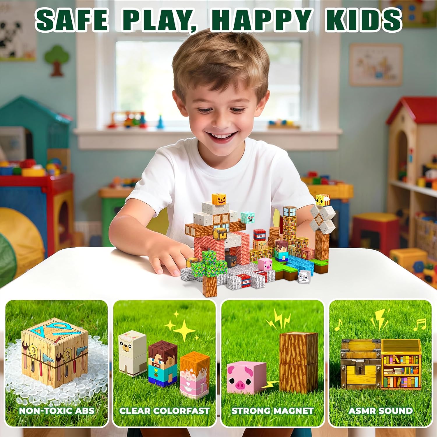 Thumbnail 4 de SSAWER Magnetische Bausteine Bauspielzeug – 100 Teile im Waldhaus-Set