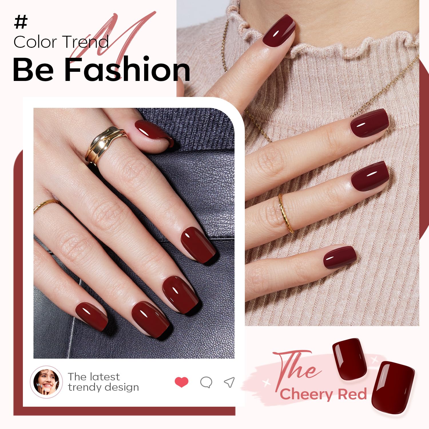 Thumbnail 2 de Modelones Dark Red Short Square Press-On Nails – 32-Piece Kit (16 Sizes) with Glue, Tabs & Tools