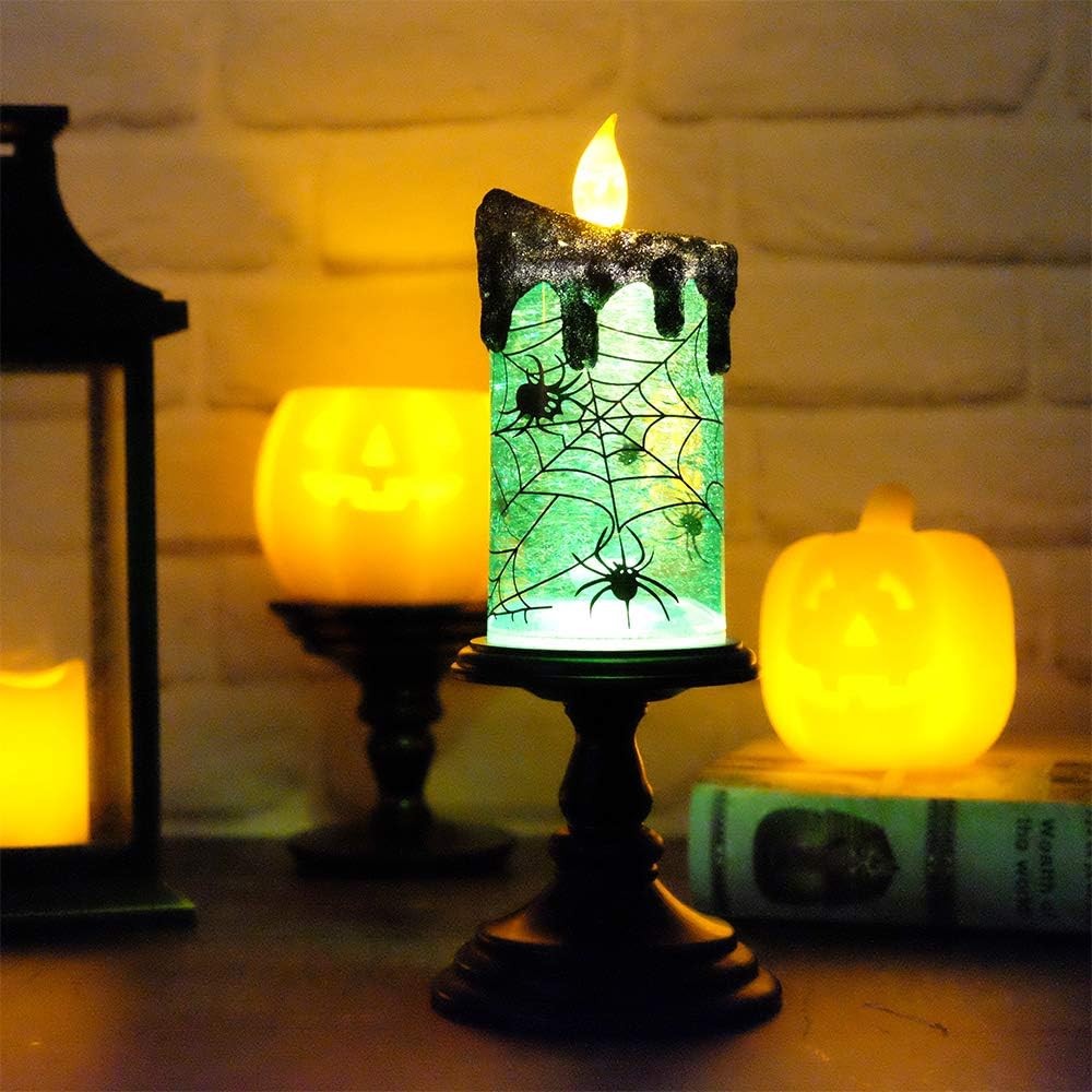 Detalle 2 de Eldnacele RD001-G Spider Halloween Snow Globe Candle, Green LED, 4" x 10