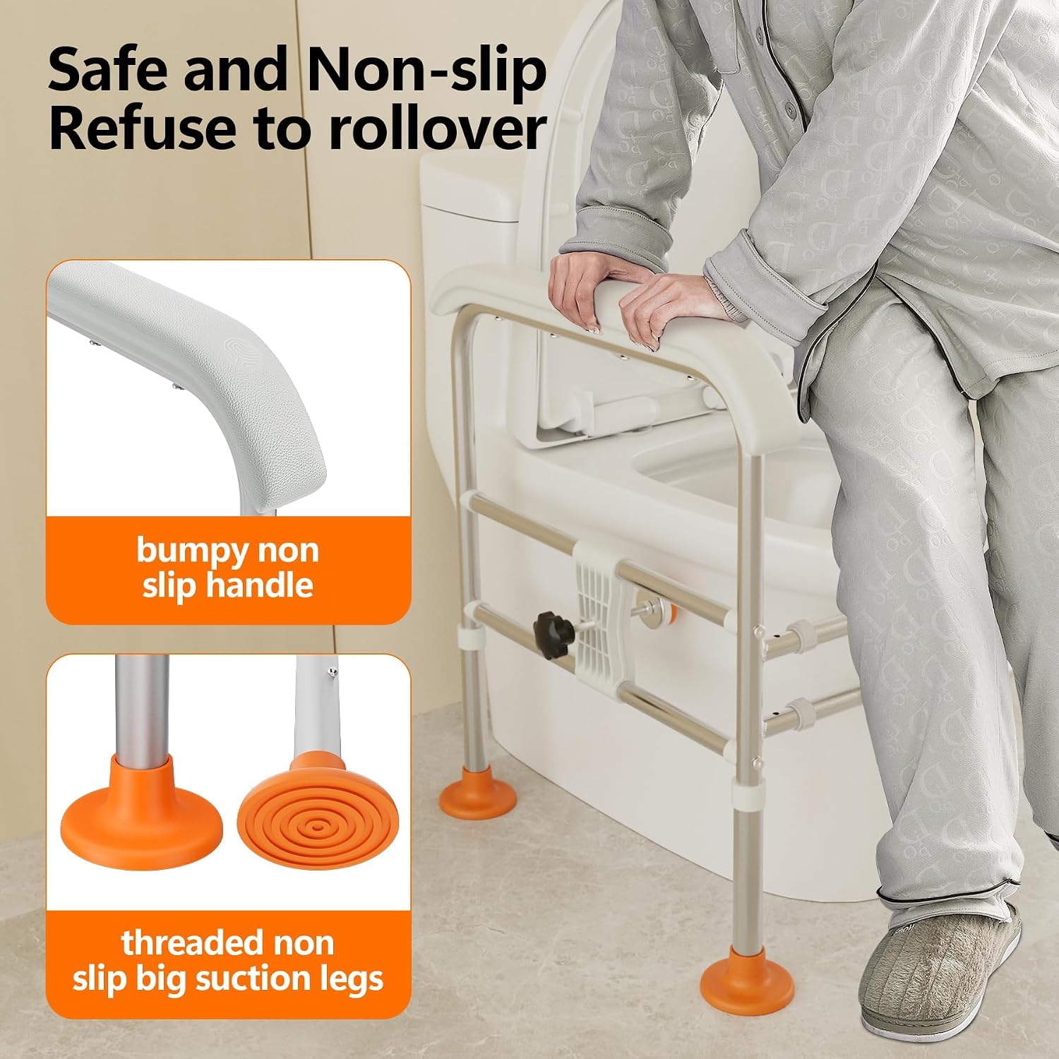 Detalle de SPECILITE Toilet Safety Frame with LED Night Light — Adjustable Height & Width