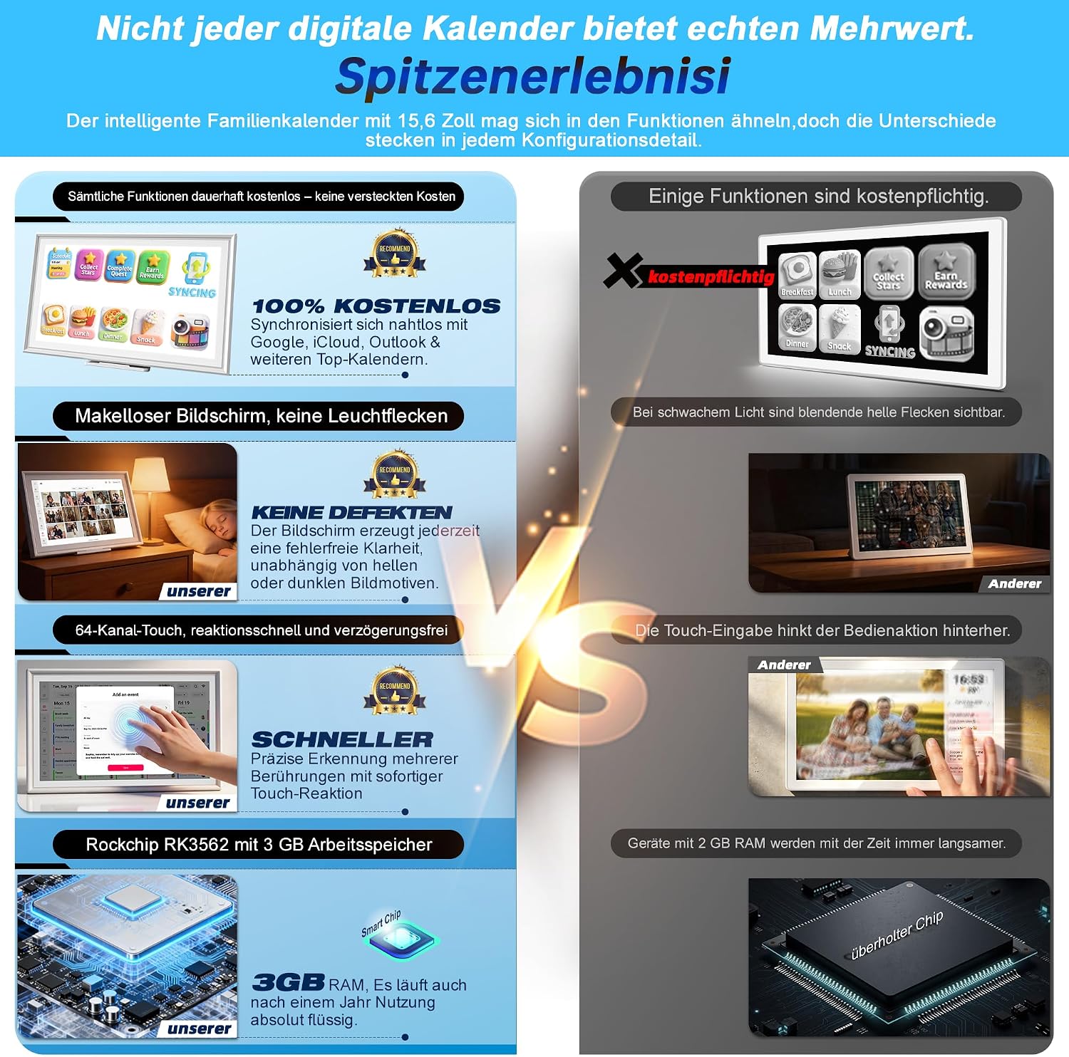 Thumbnail 2 de HGFRTEE B156-SZF06L6 digital familjekalender, 15,6 tum med FHD-pekskärm