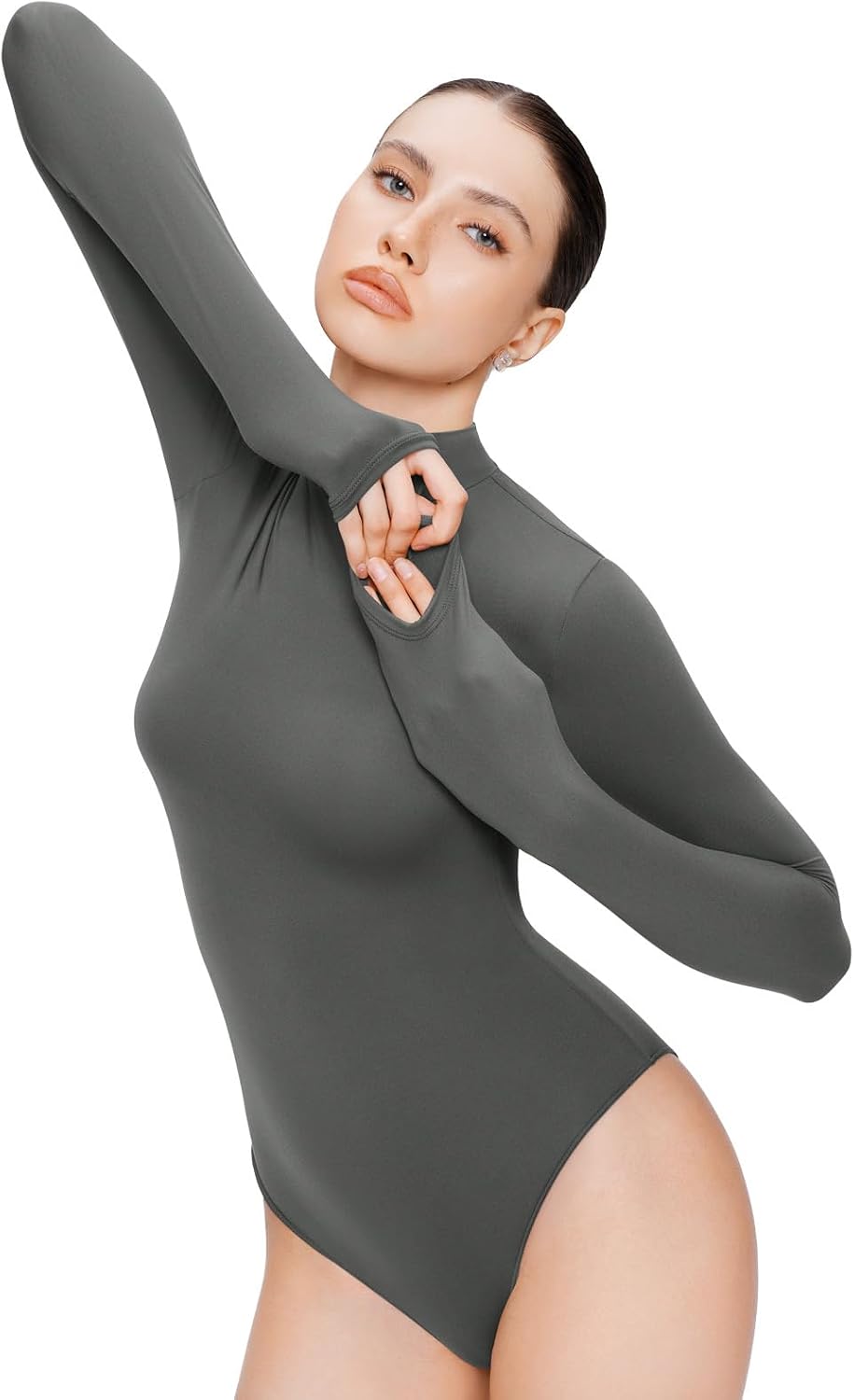 Detalle de REORIA Women's Turtleneck Bodysuit, Long Sleeve, Double-Lined Stretch Fabric