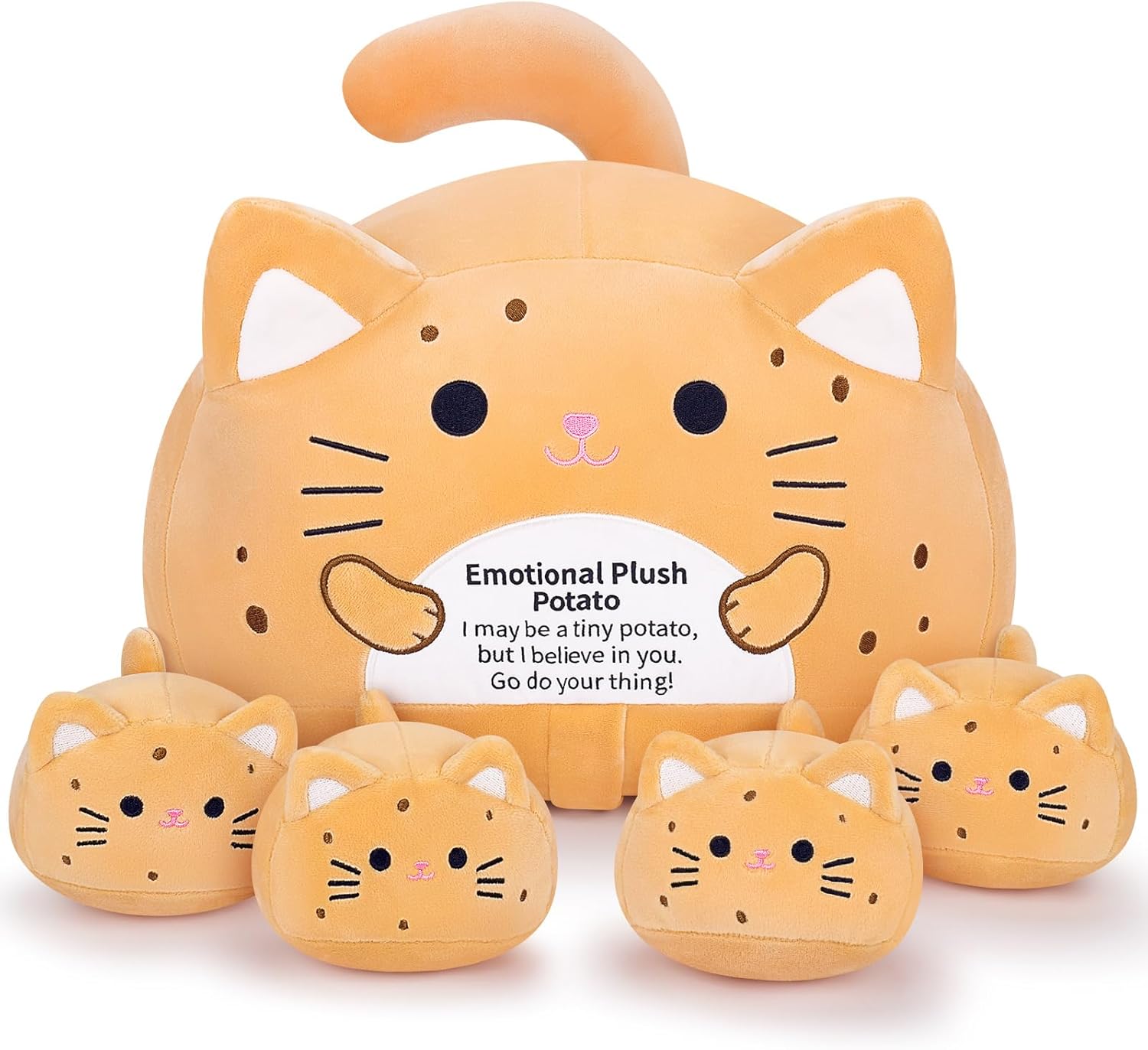 Detalle de Auspicious Beginning 5pcs Stuffed Cat Plush – Emotional Support Potato Style Set