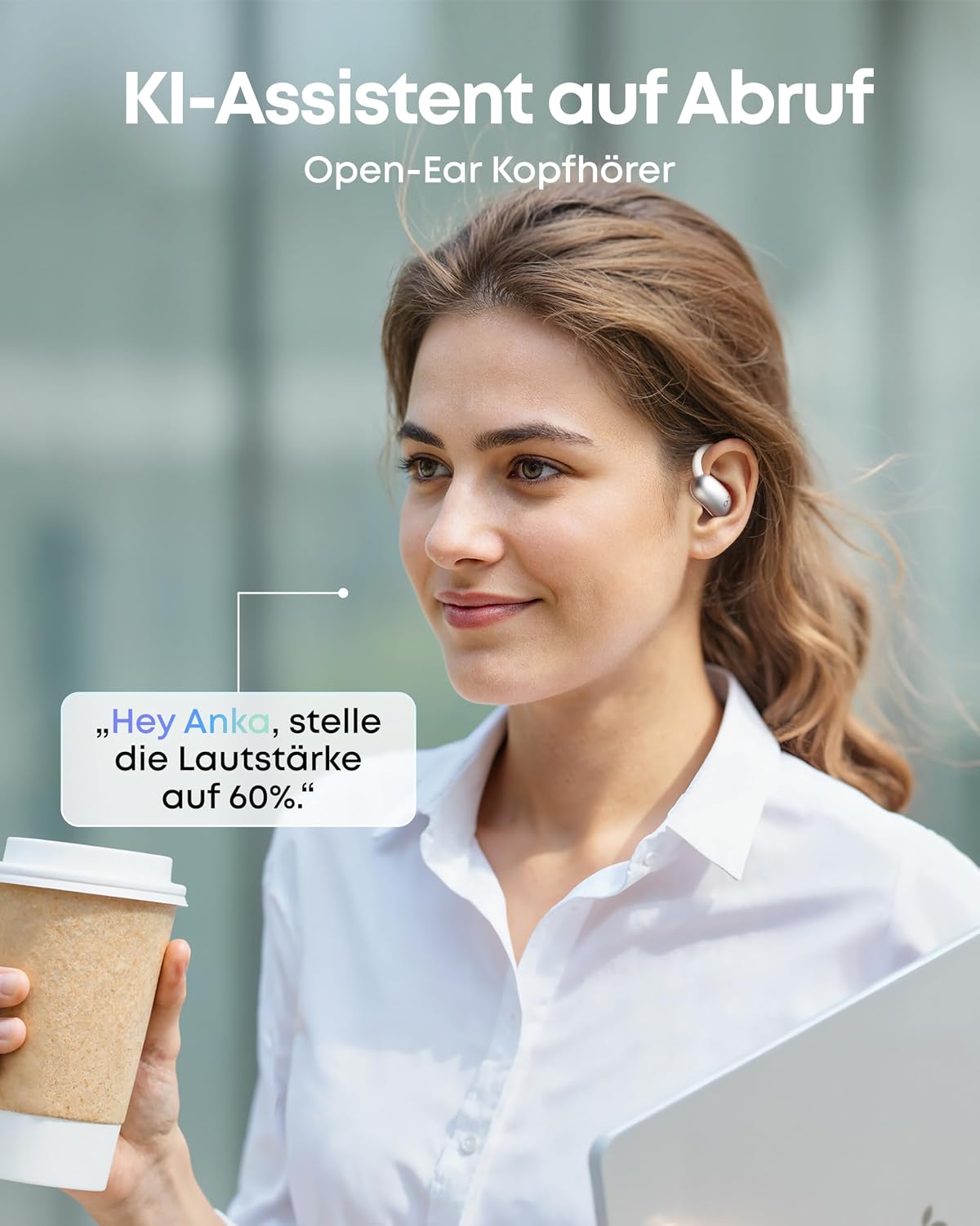 Detalle de soundcore AeroFit 2 AI Assistant von Anker – Open-Ear-Kopfhörer mit Echtzeit-Übersetzung