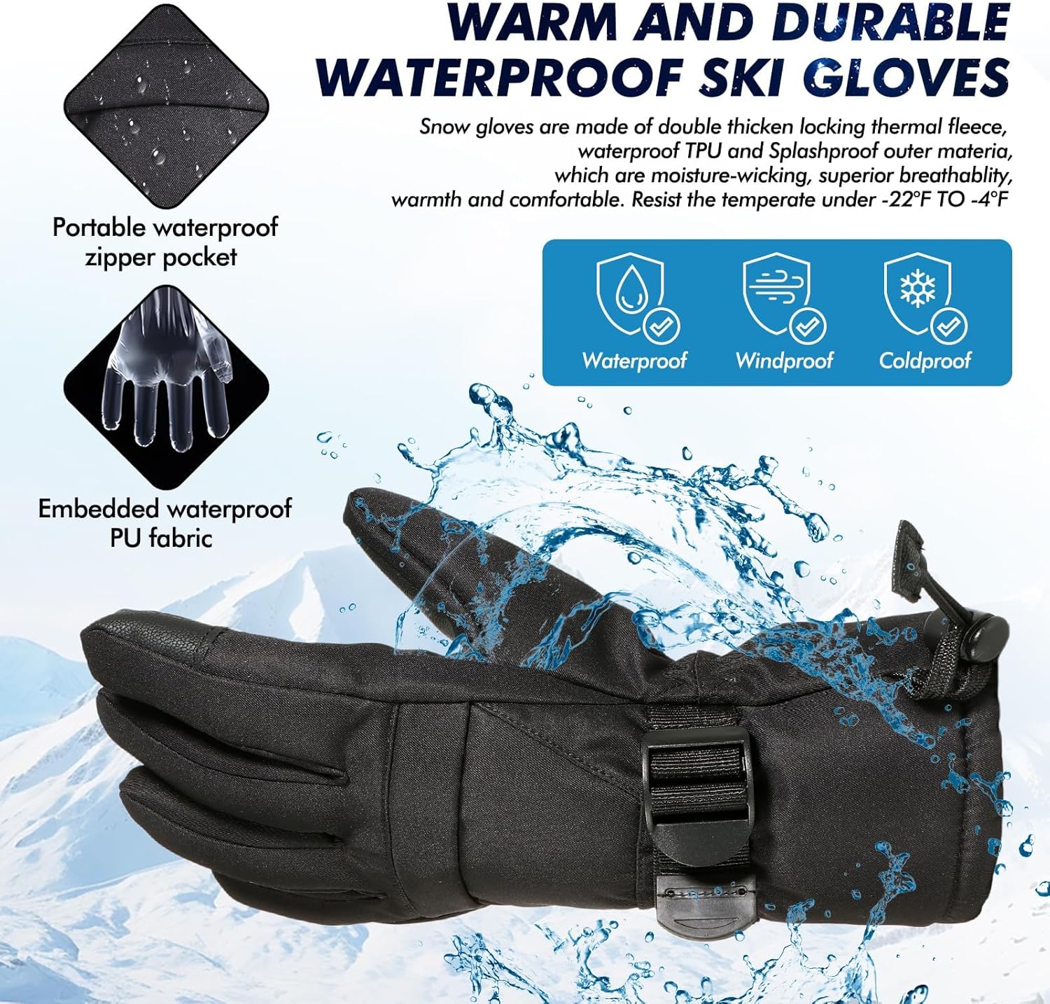 Thumbnail 4 de Pnosnesy Ski Gloves waterproof, unisex ski gloves