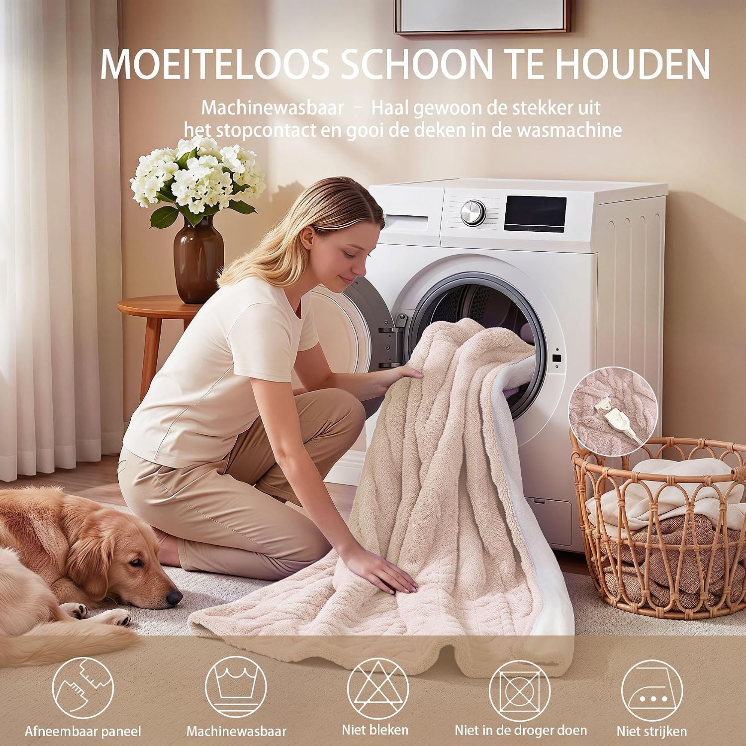 Detalle 2 de Aheadpret TW1-F130160 elektrische deken 130 x 160 cm, beige, 9 warmtestanden