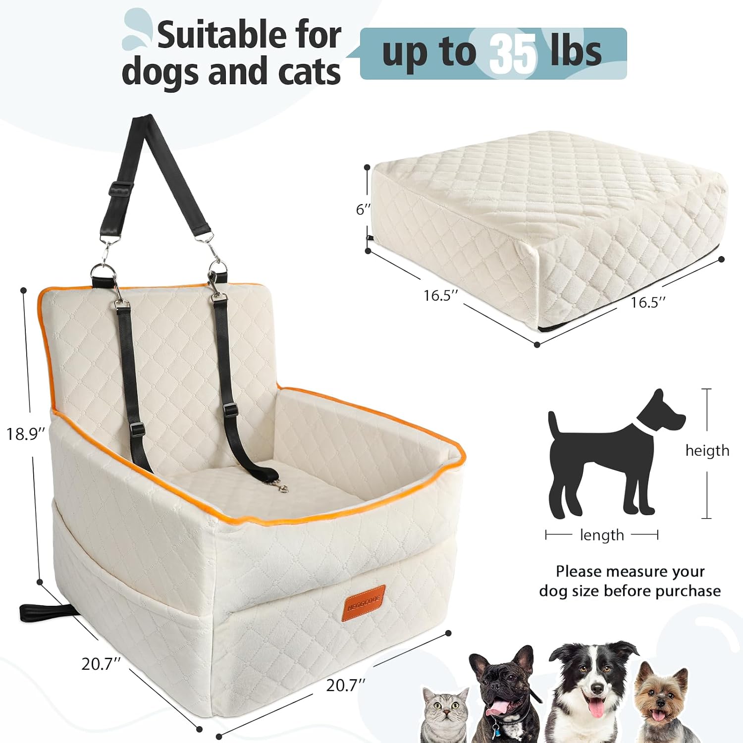 Detalle de HEGGCOOE Small Dog Car Seat with Memory Foam — 6-Inch Elevation, Up to 35 lbs