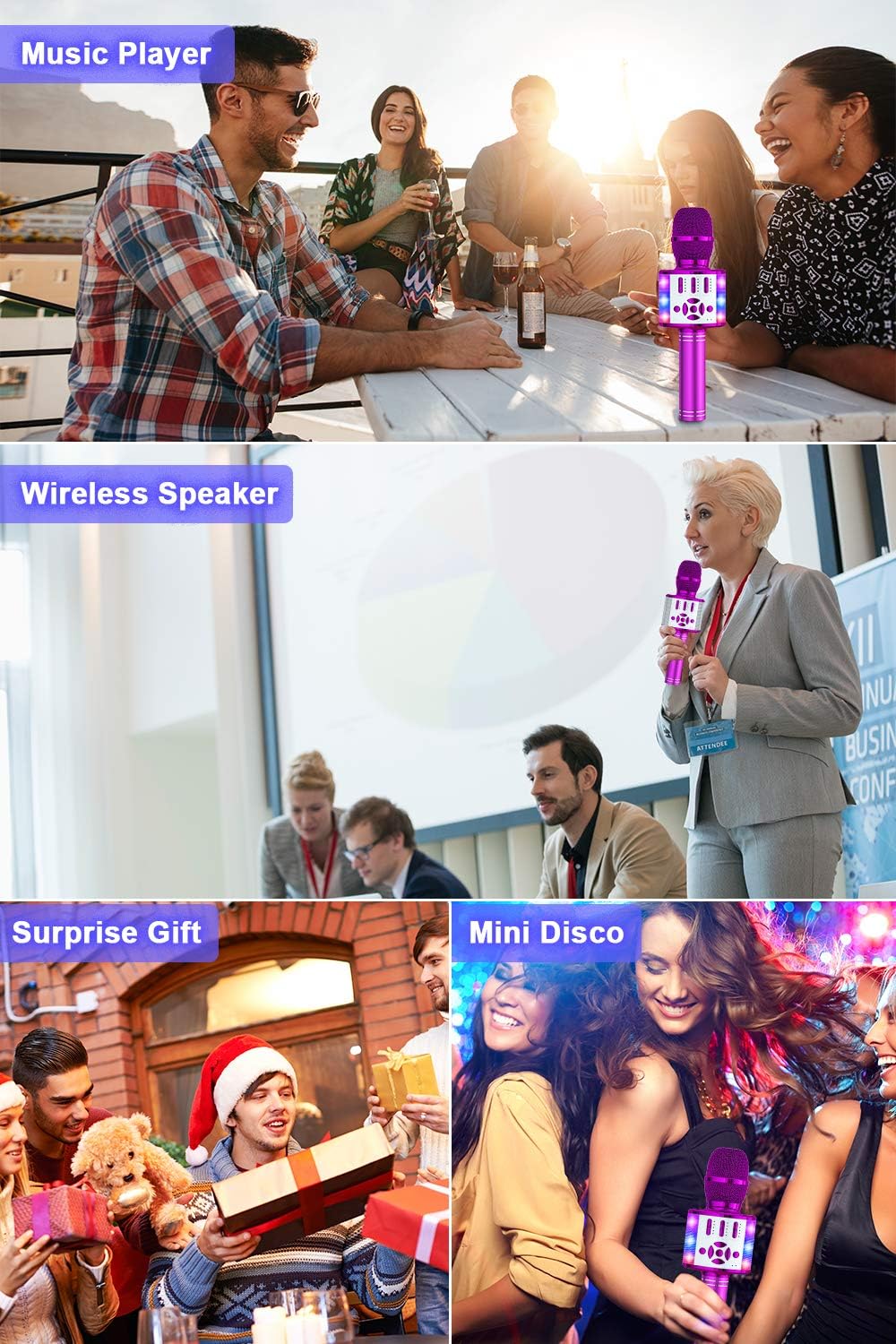 Thumbnail 6 de BONAOK Kinder Karaoke Mikrofon (4-in-1) mit Bluetooth-Lautsprecher – Magic Sing für Smartphone/PC, lila