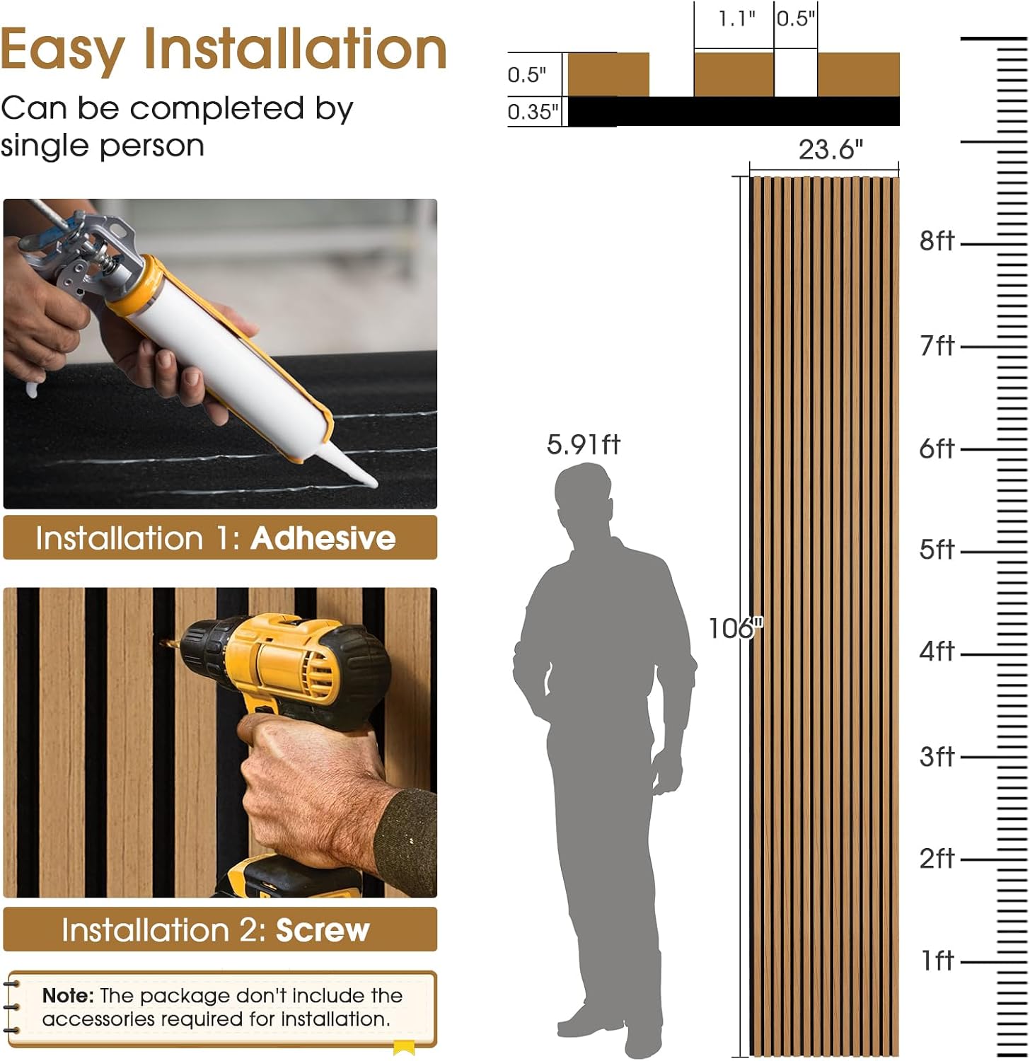 Detalle 2 de LarWorks AP1062TK02-01 Acoustic Wood Slat Panels, Teak, 106.3-Inch 2-Pack