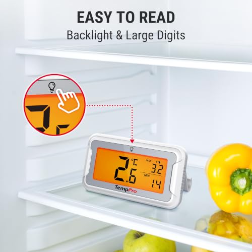 Detalle de TempPro Digital Fridge Thermometer 2-pack: Waterproof, -20°C to 50°C, easy-read LCD