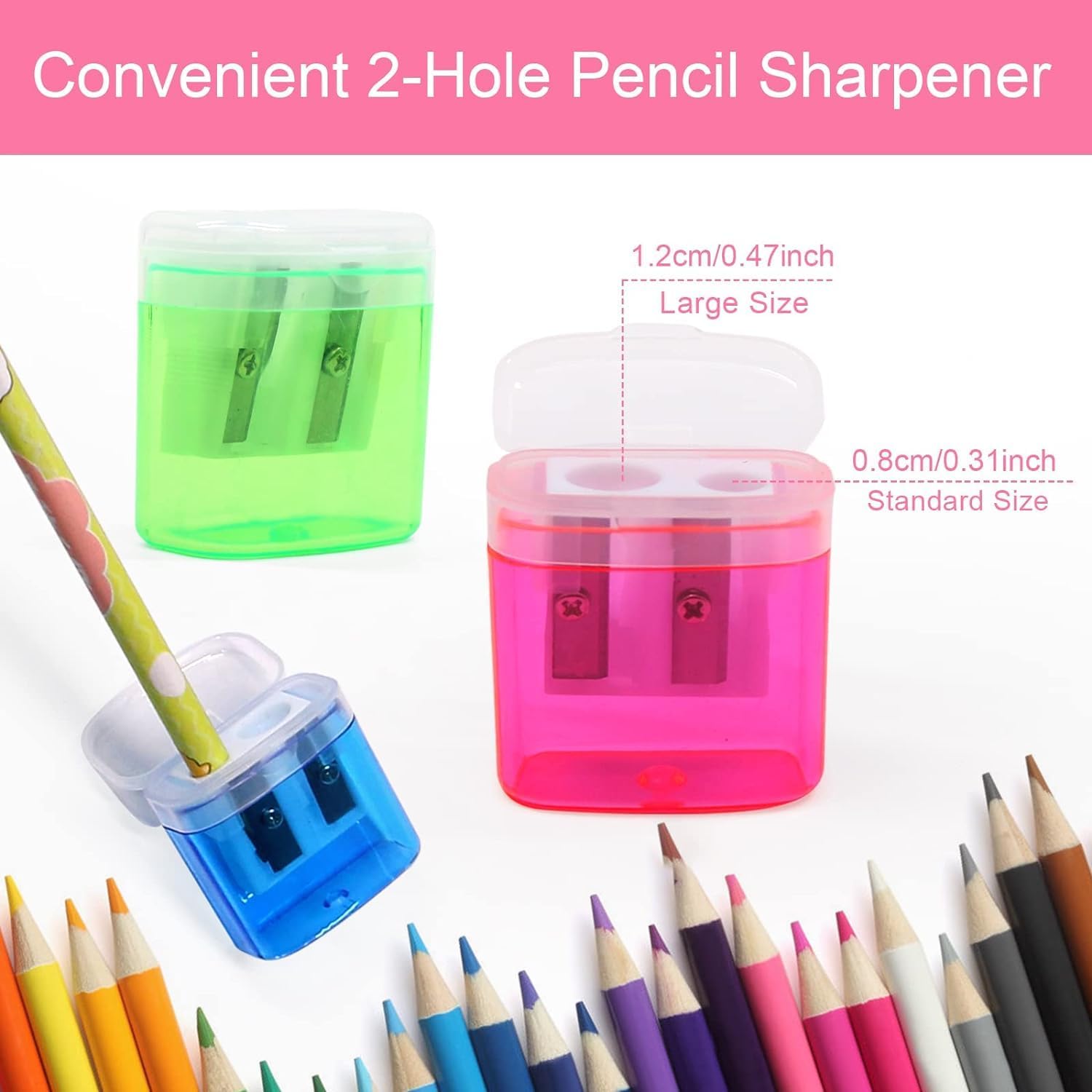Thumbnail 1 de Manual Pencil Sharpeners Dual Hole - Coideal 8 Pack Small Canister Sharpener Coloured Handheld Double-Hole with Cover for Kids School Students