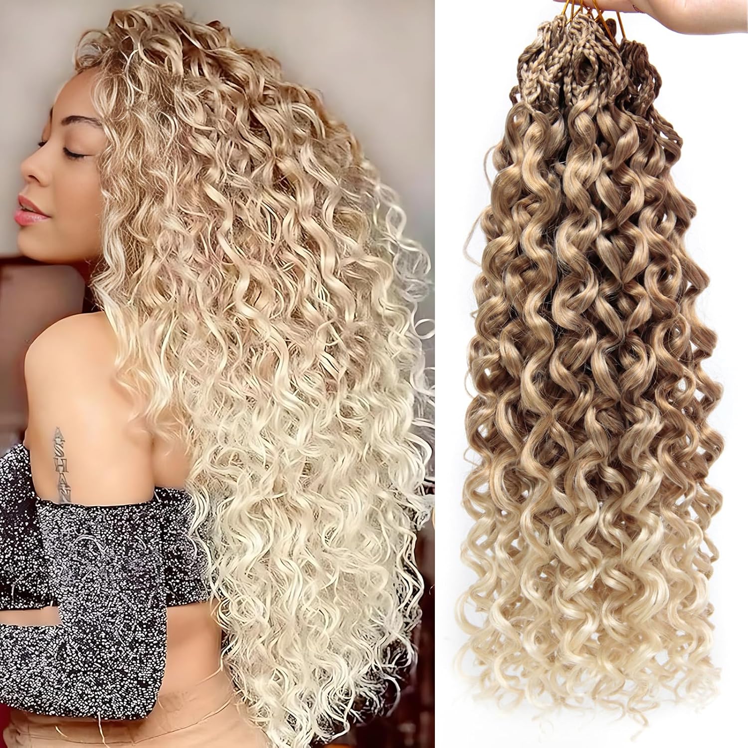 Detalle de XSASLYET Pre Looped GoGo Curl Crochet Hair, 18 Inch, 8 Packs — Deep Wave, Prelooped, Synthetic Water Wave Braids