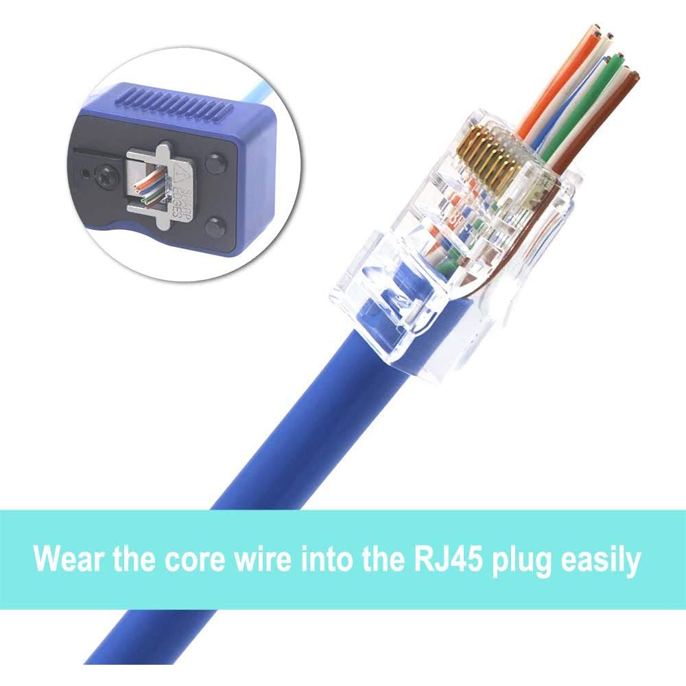 Detalle de VCE RJ45 Connector Pass Through Cat6 (100 Pack) – Easy Wiring for Cat6/Cat5e Networks