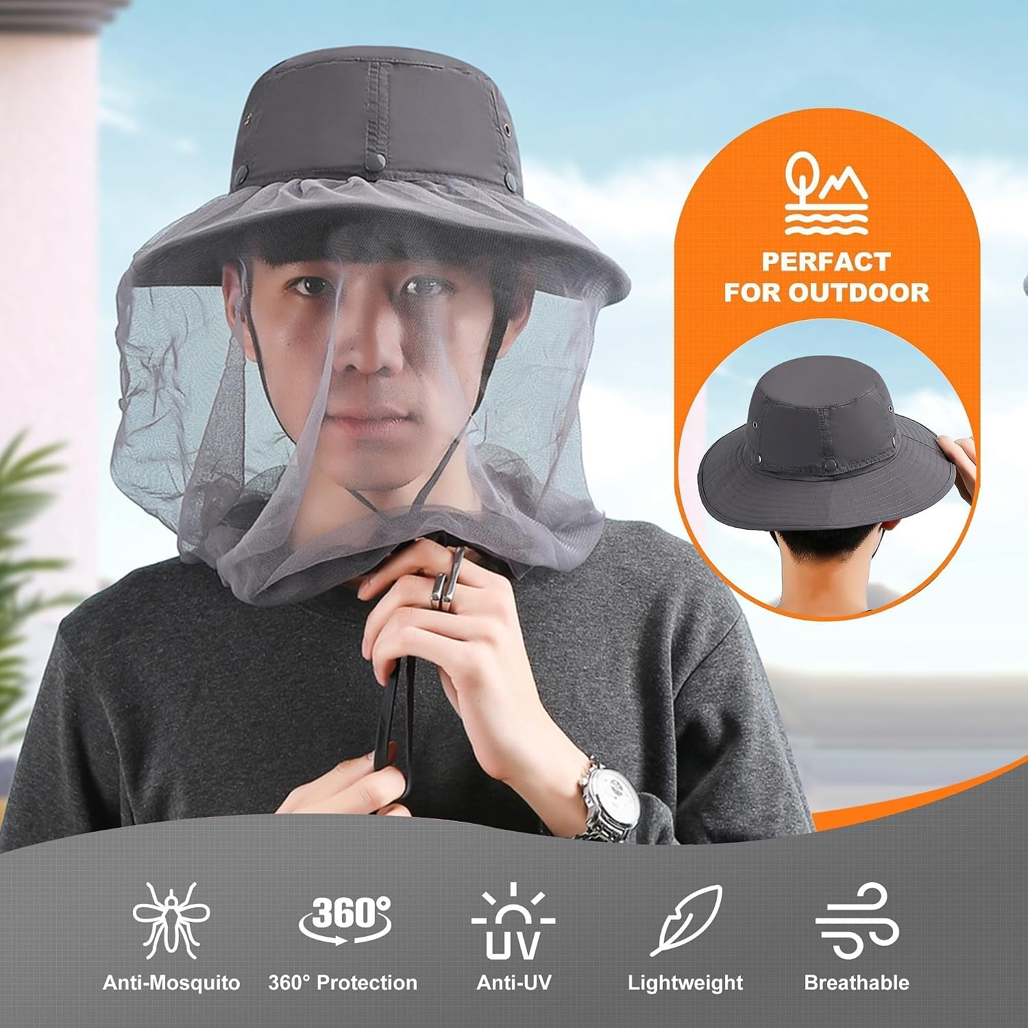 Thumbnail 4 de Mosquito Sun Net Hat Cap — UPF 50+ sun hat