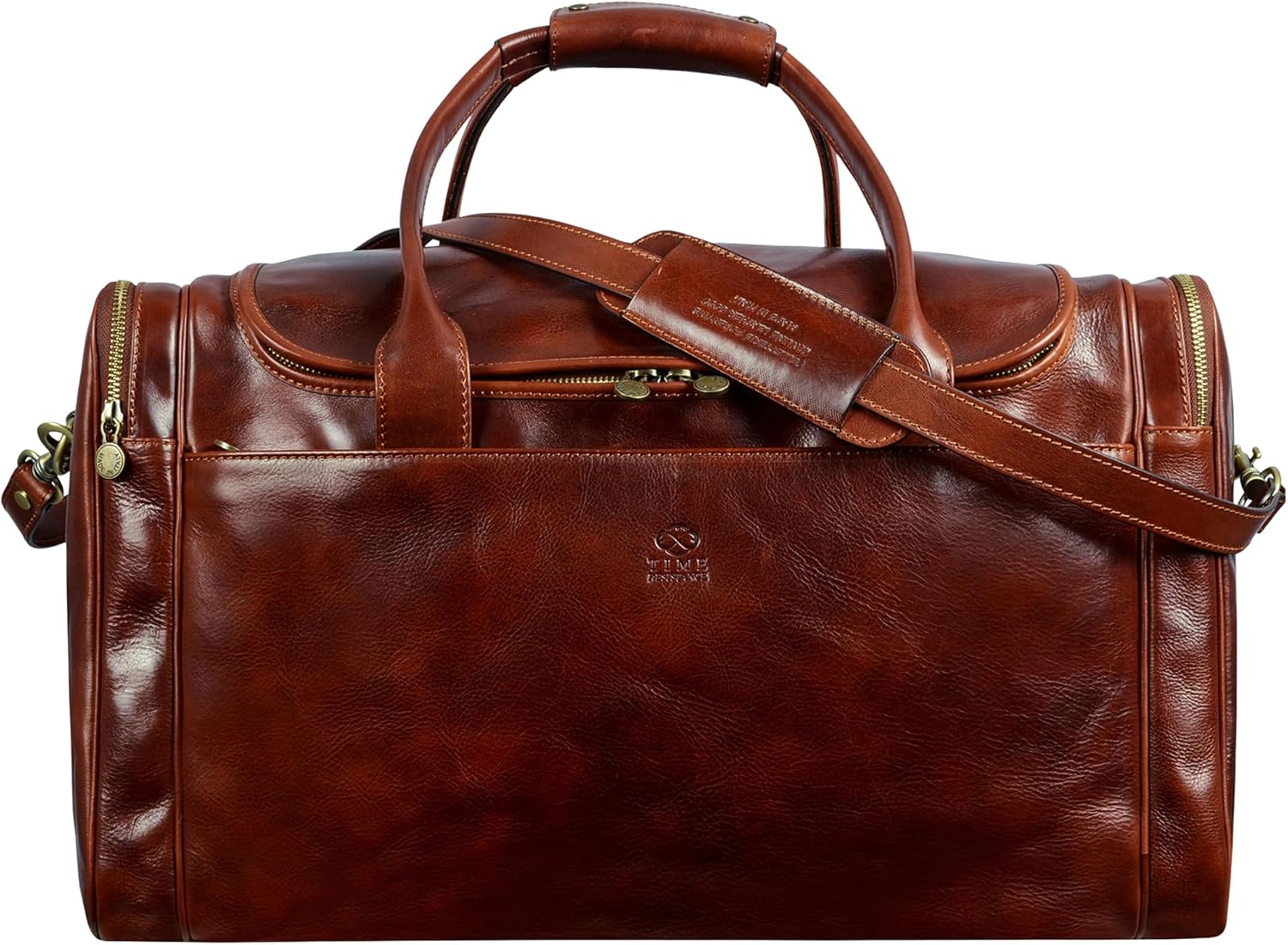 Detalle de Time Resistance Full Grain Leather Duffle Travel Bag – Overnight Carry-On in Italian Craftsmanship
