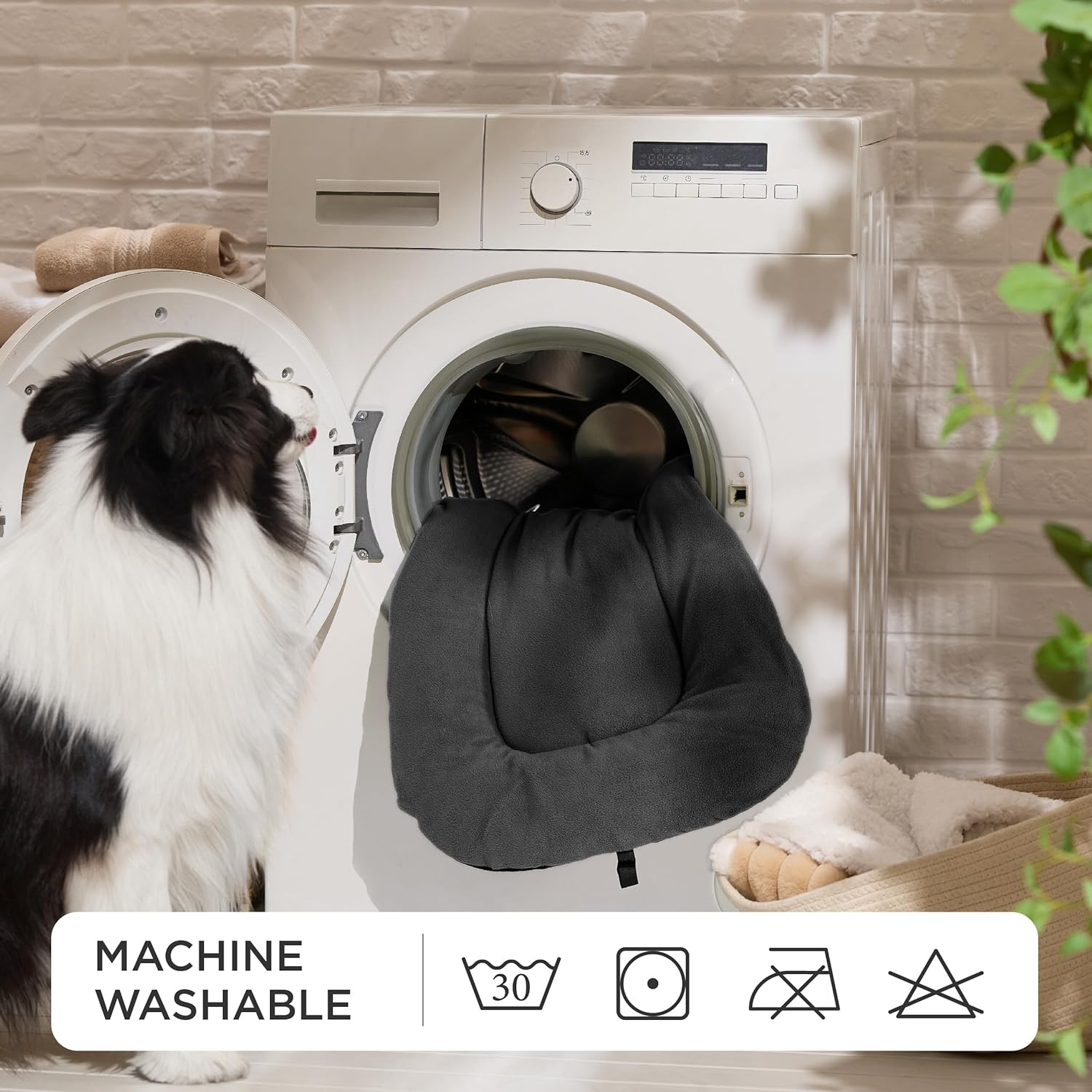 Detalle 2 de BEDSURE waschbares Hundekissen für mittelgroße Hunde (74x46 cm), dunkelgrau – rutschfeste Unterseite
