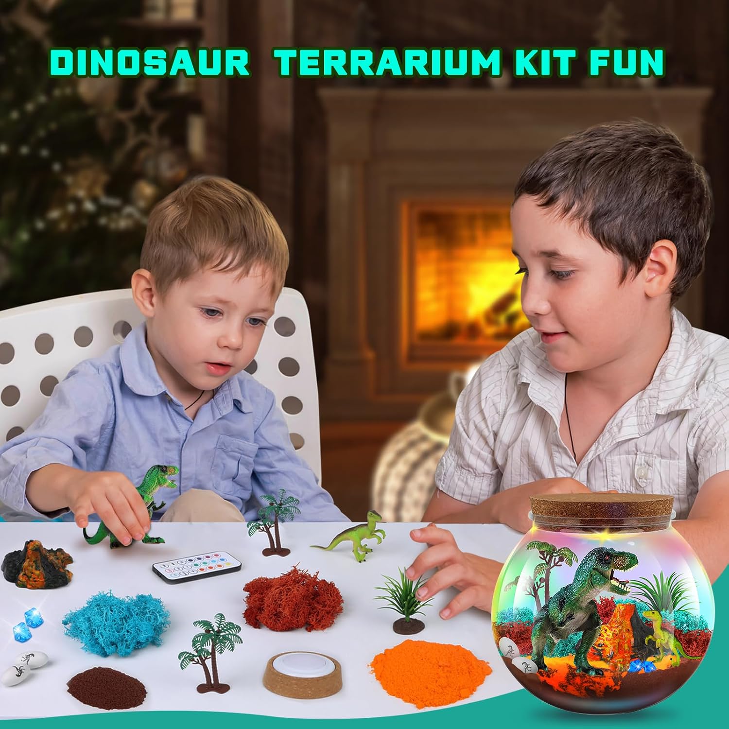 Detalle de Ronstone Dinosaur Terrarium Kit with Light-Up Volcano & DIY World Display