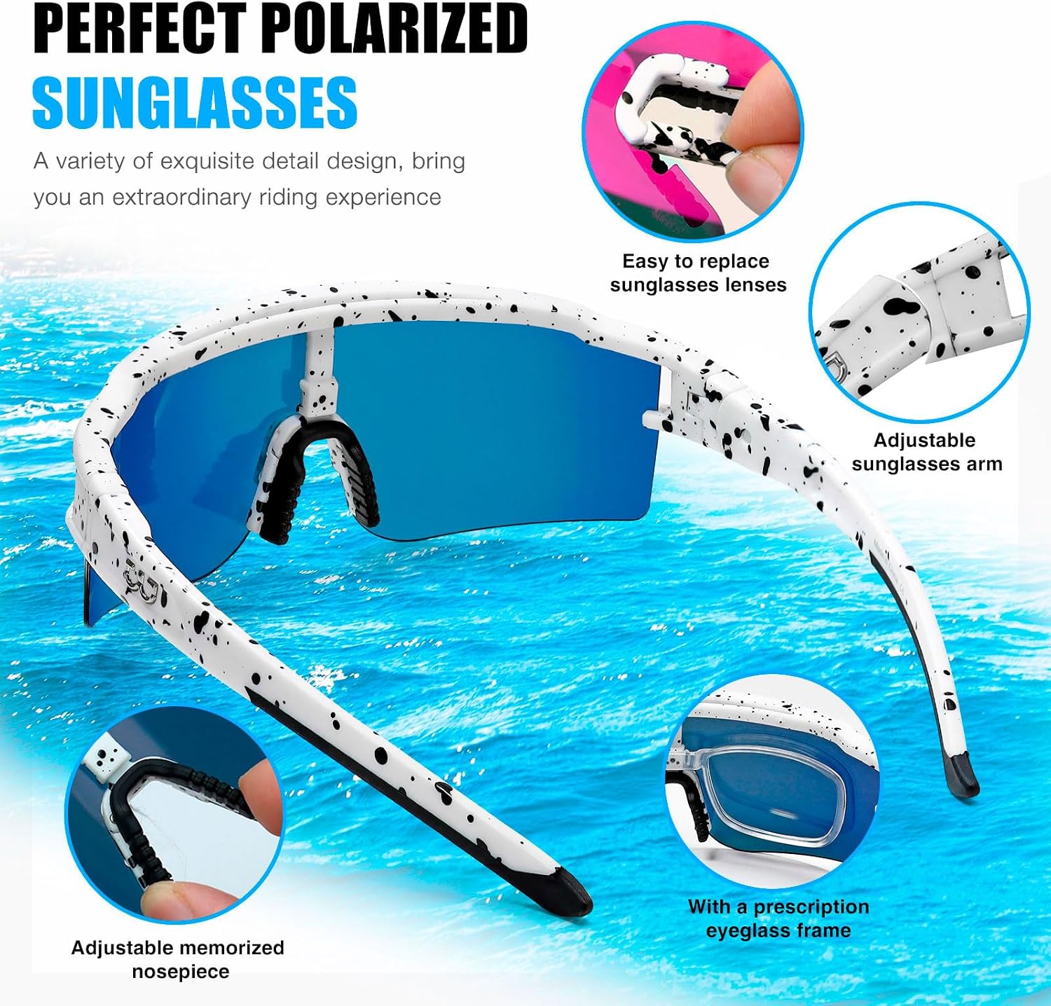 Detalle de SPOSUNE Polarisierte Fahrradbrille mit 3 austauschbaren Gläsern (TR90) – sportliche Sonnenbrille für Lauf- und Radsport