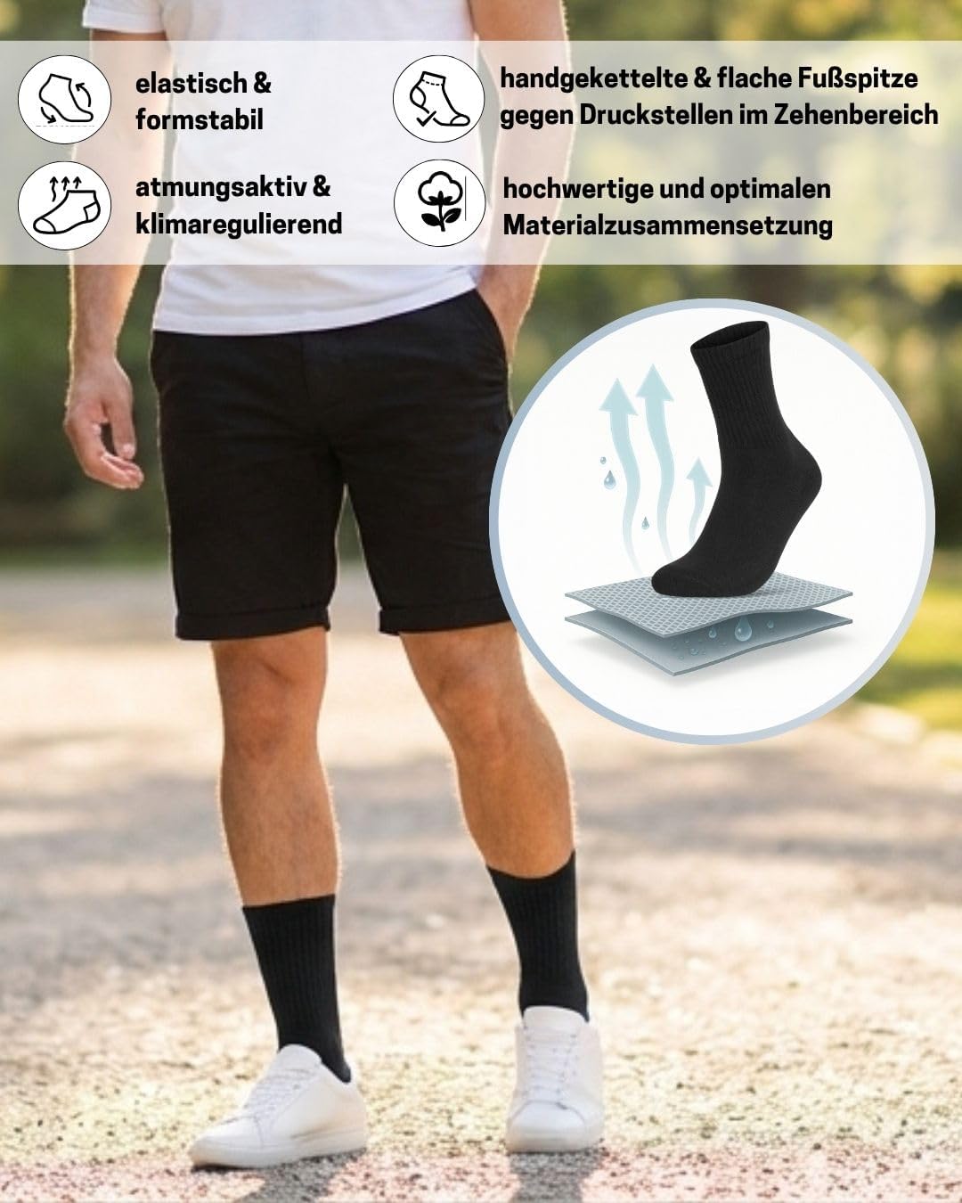 Detalle de sockenkauf24 Herren Tennissocken (6 Paar) – Sportsocken mit verstärkter Ferse & Fußspitze