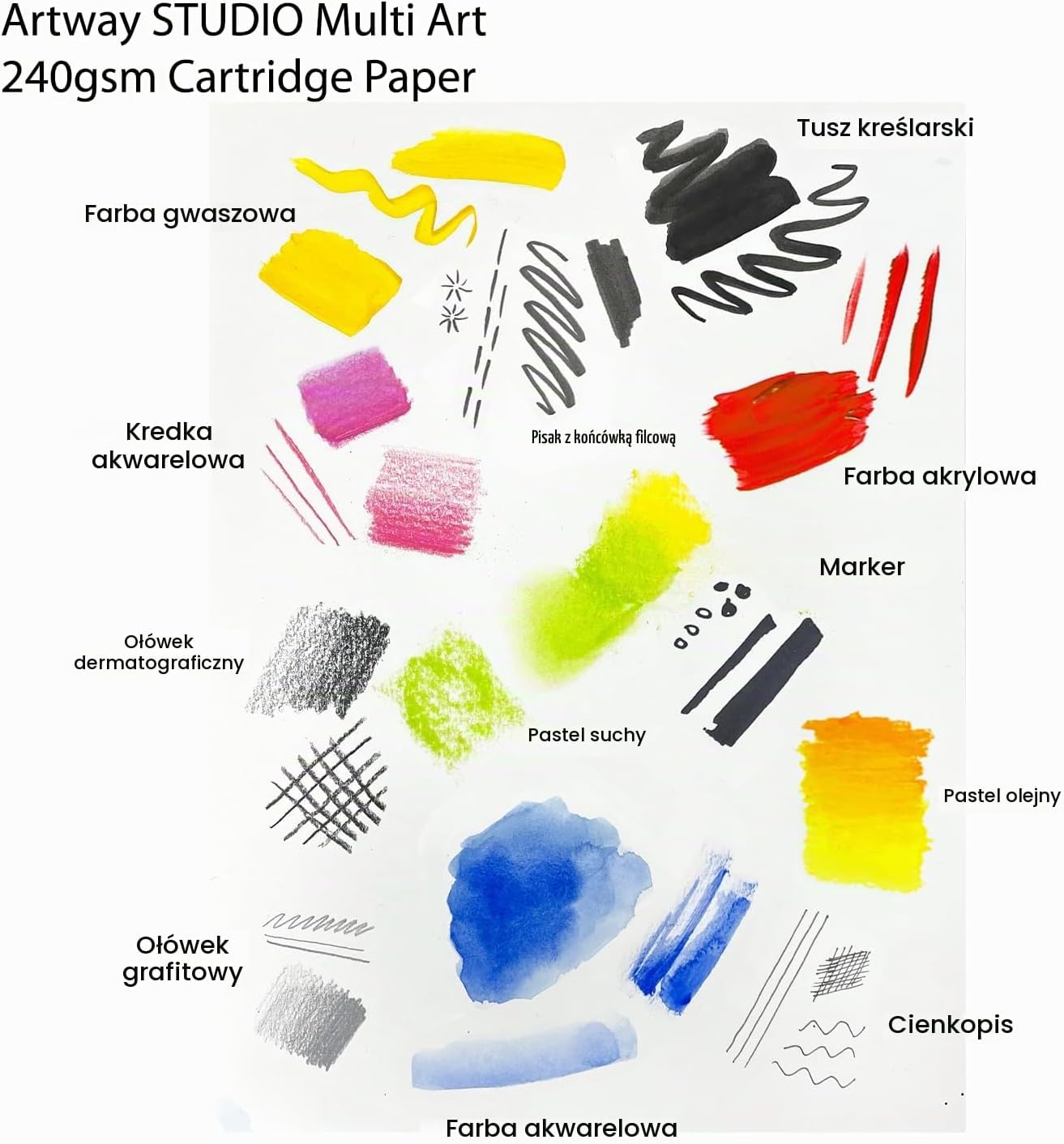 Detalle de Artway Studio Multi Art, bezkwasowy papier A2 do technik mieszanych, 240 g/m², 50 arkuszy