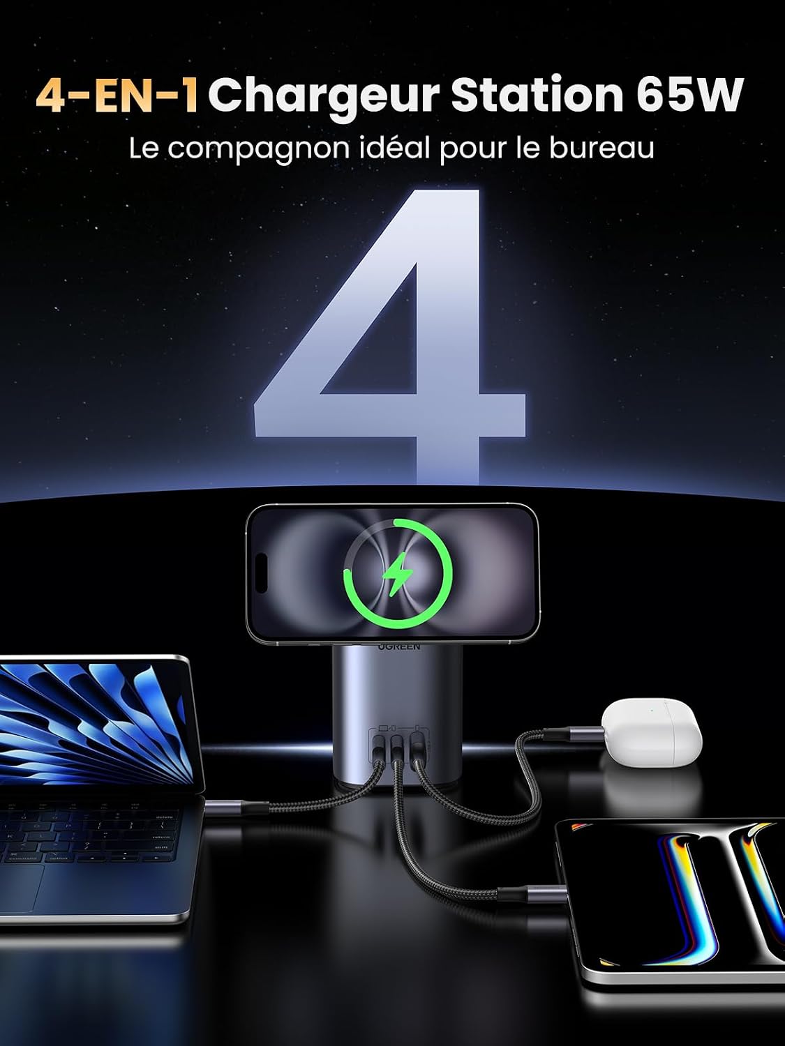 Detalle 2 de UGREEN Nexode 65W chargeur station 15W Qi2