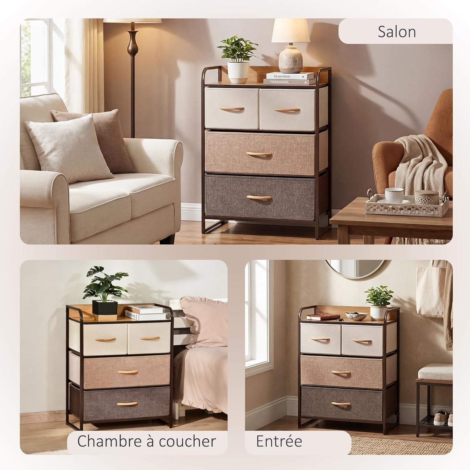 Thumbnail 6 de HOMCOM Commode 4 tiroirs Lin MDF métal