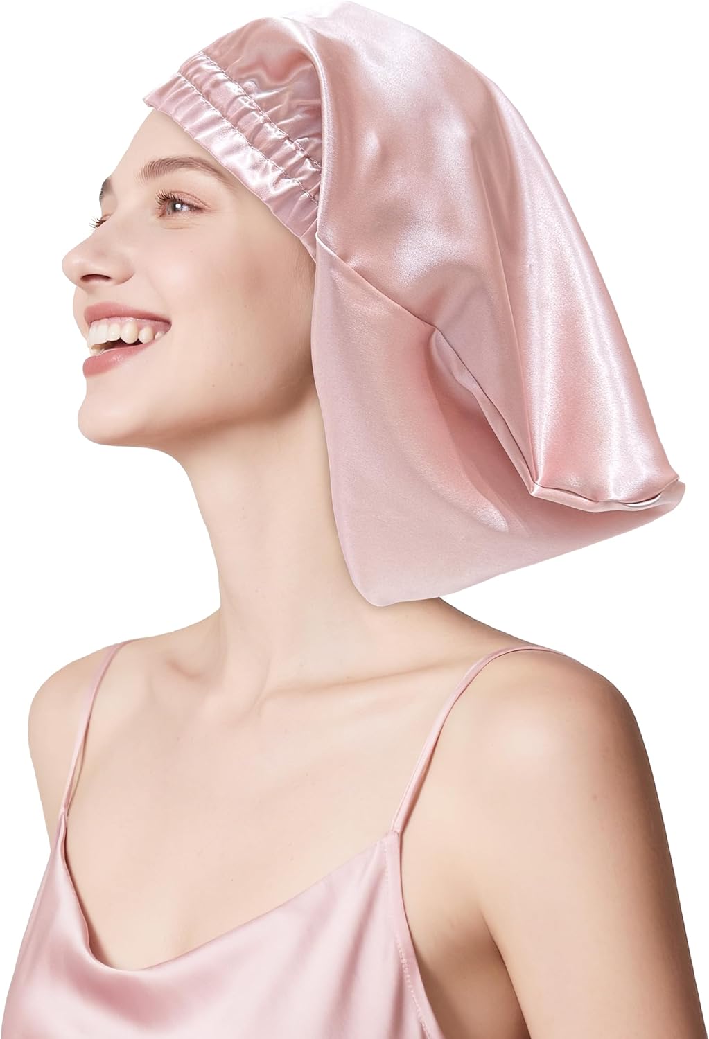Townssilk Bonnet de nuit en soie 22 momme – DustyPink 32 cm, pour cheveux courts et mi-longs