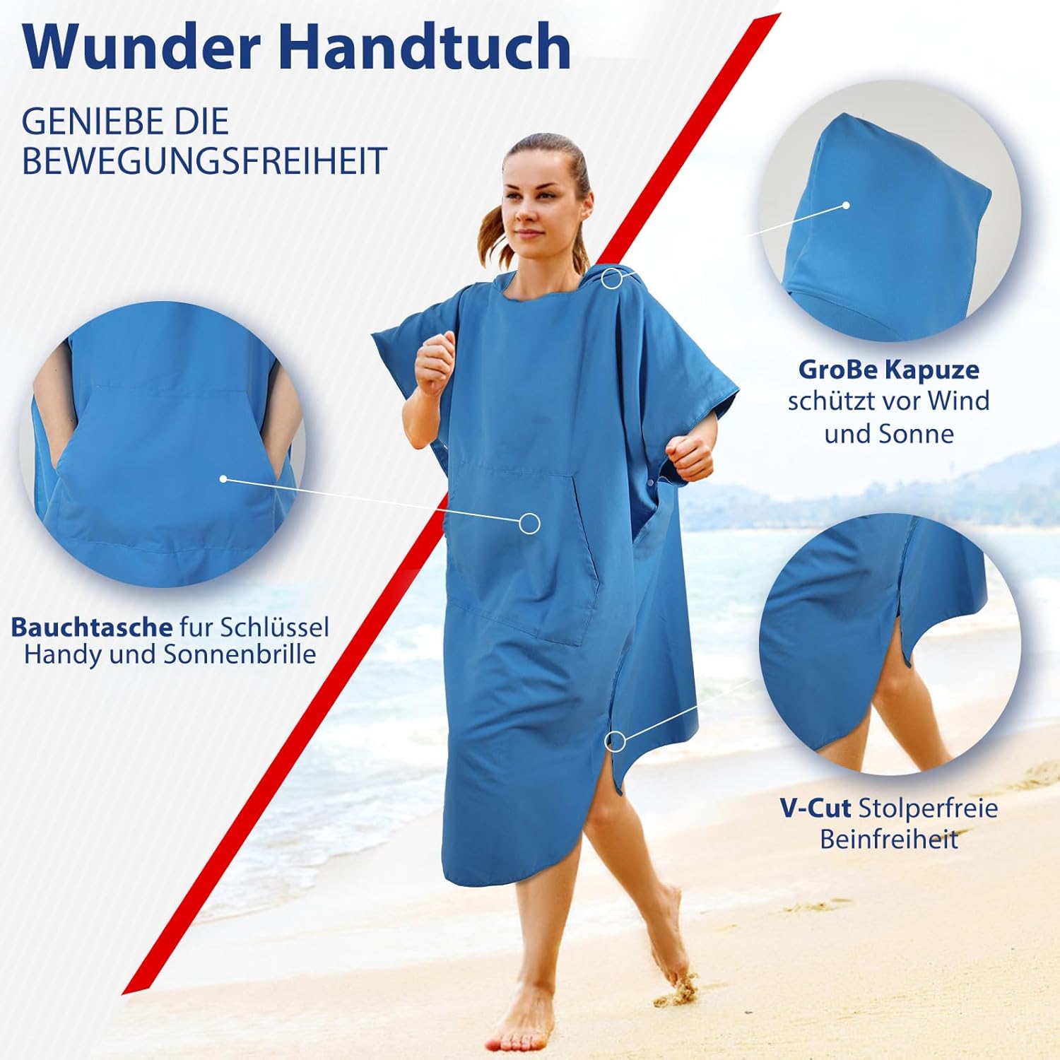 Thumbnail 2 de KUOGAS Poncho de Serviette en microfibre Bleu Ciel – Poncho de douche à séchage rapide, taille Medium