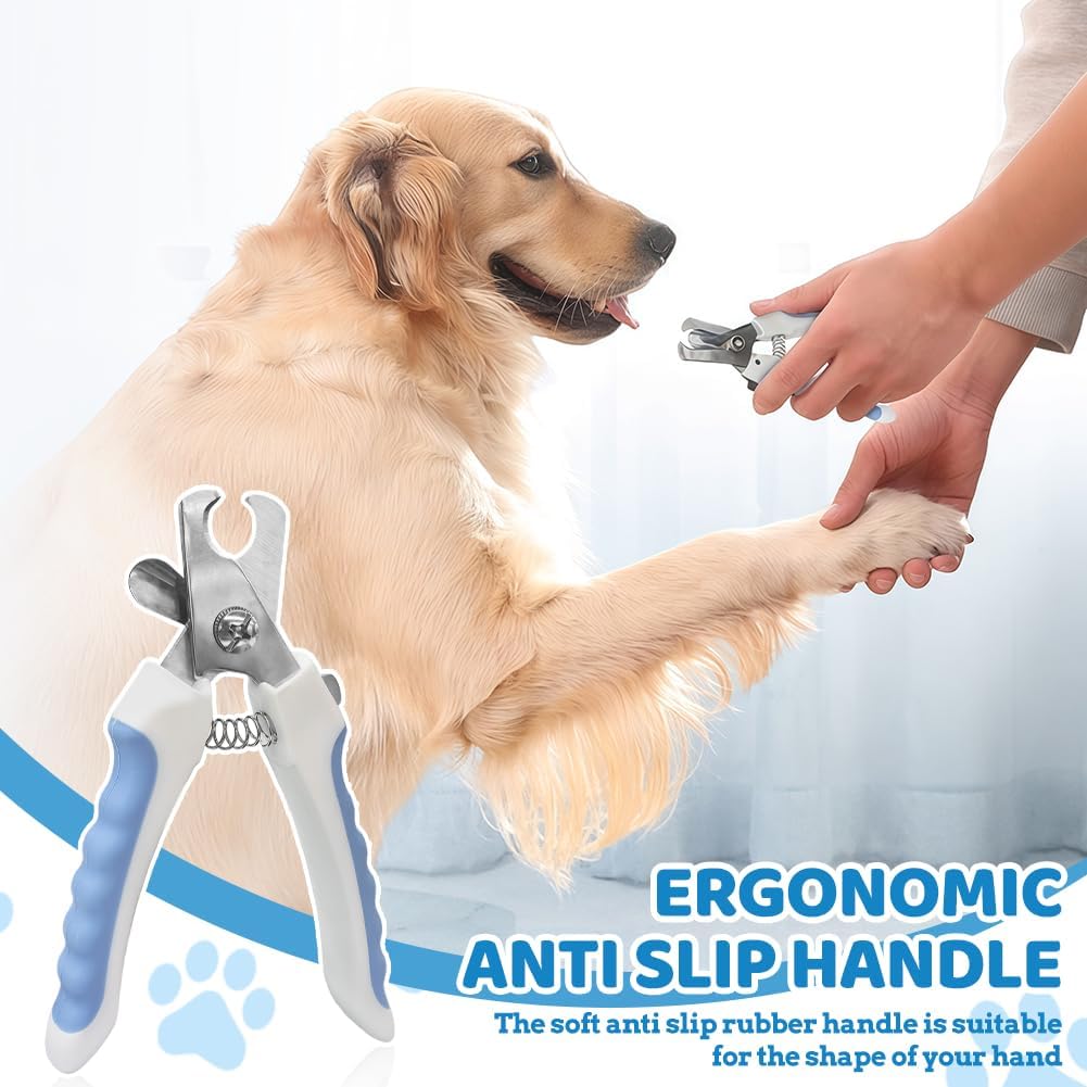 Thumbnail 5 de AMFUN Tagliaunghie per cane e gatto con guardia, in acciaio inox (blu e bianco) con lima e blocco di sicurezza