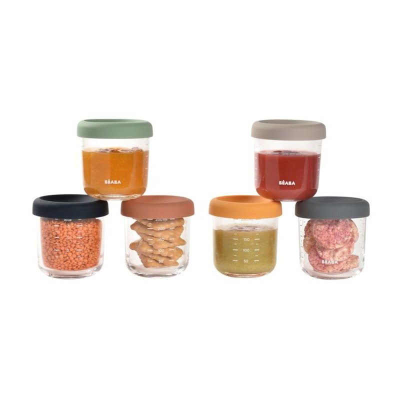 Thumbnail 1 de Beaba Set 6 Botes de Vidrio Templado 250 ml con Tapa de Silicona| Herméticos y Aptos para Microondas (914008) | Beige