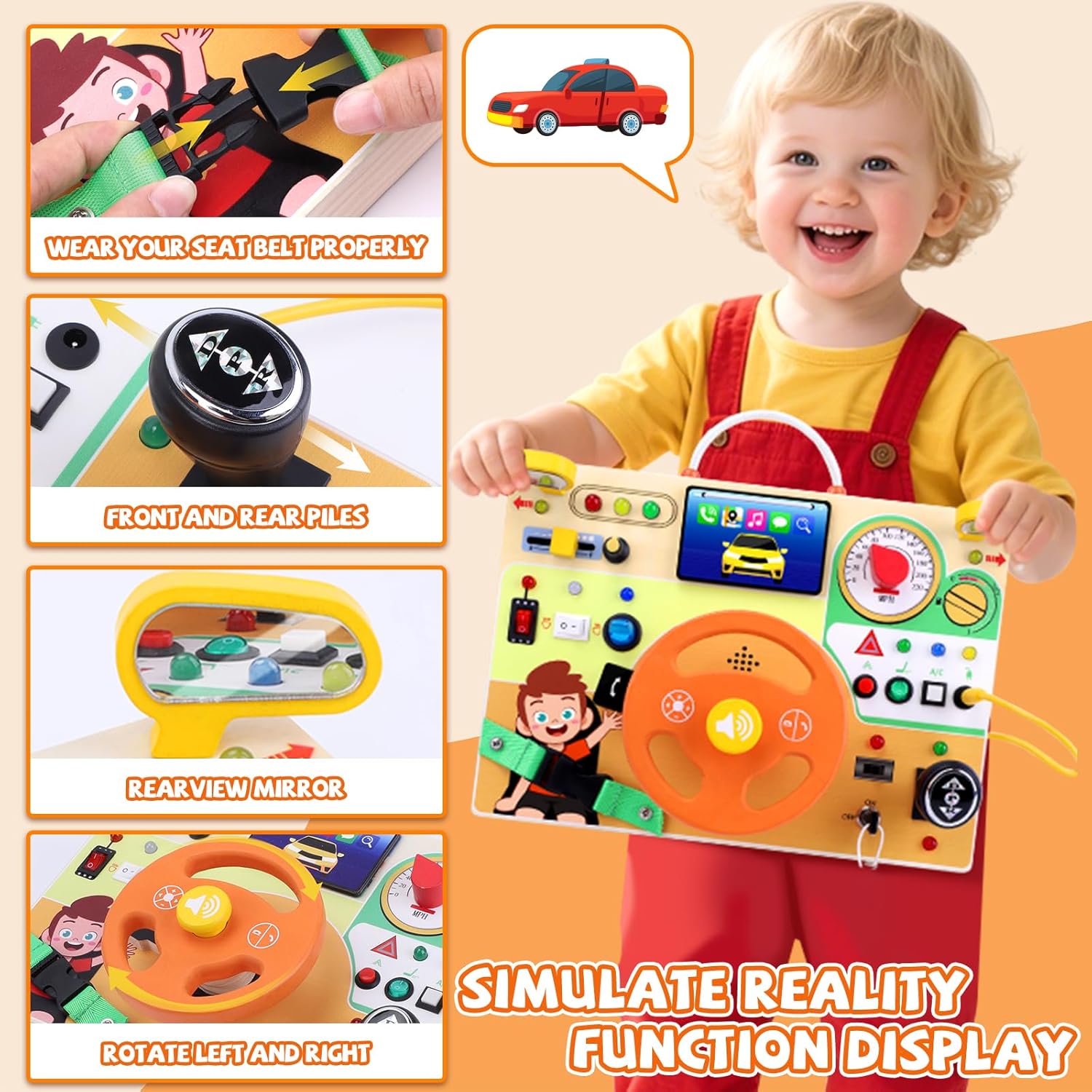 Thumbnail 2 de Hoarosall Busy Board Montessori Spielzeug ab 1 Jahr – Lenkrad-Reisespielzeug aus Holz