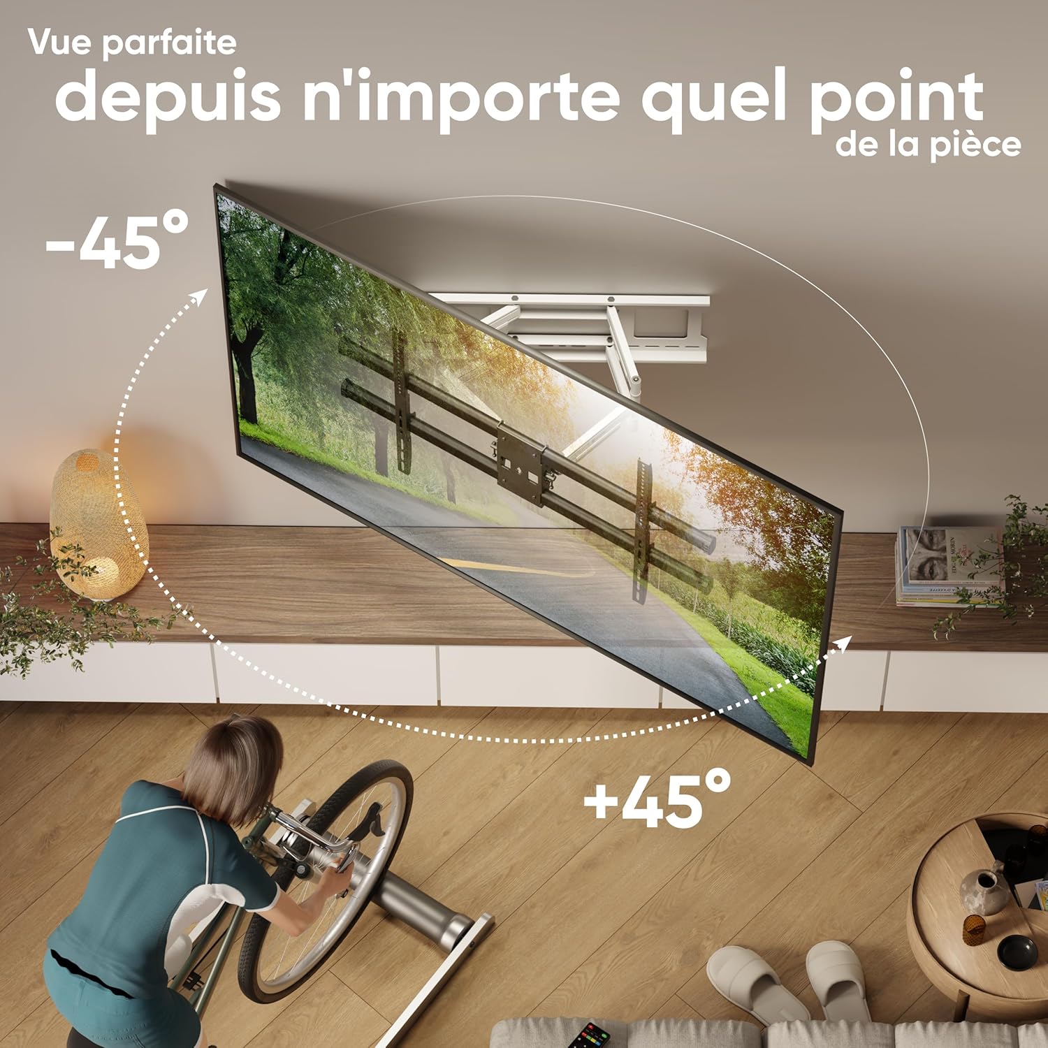 Thumbnail 4 de ONKRON Support TV mural M10-BW noir et blanc – 42 à 120 pouces, VESA 200x100 à 1000x600, inclinable et orientable jusqu’à 100 kg