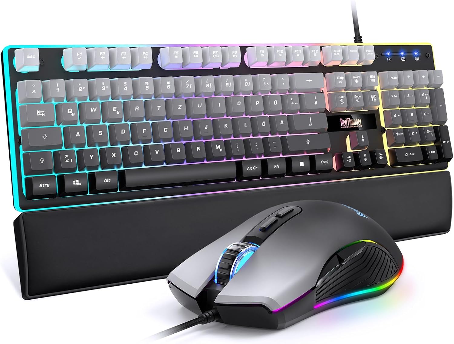 Detalle de RedThunder K10 Gaming Tastatur & Maus Set (QWERTZ, 26KRO, RGB) inkl. weicher Leder-Handballenauflage