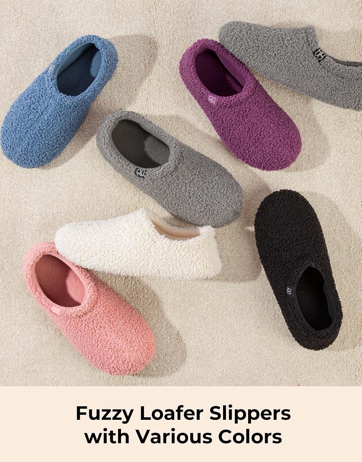Detalle 2 de HomeTop Fuzzy Curly Fur Memory Foam Loafer Slippers
