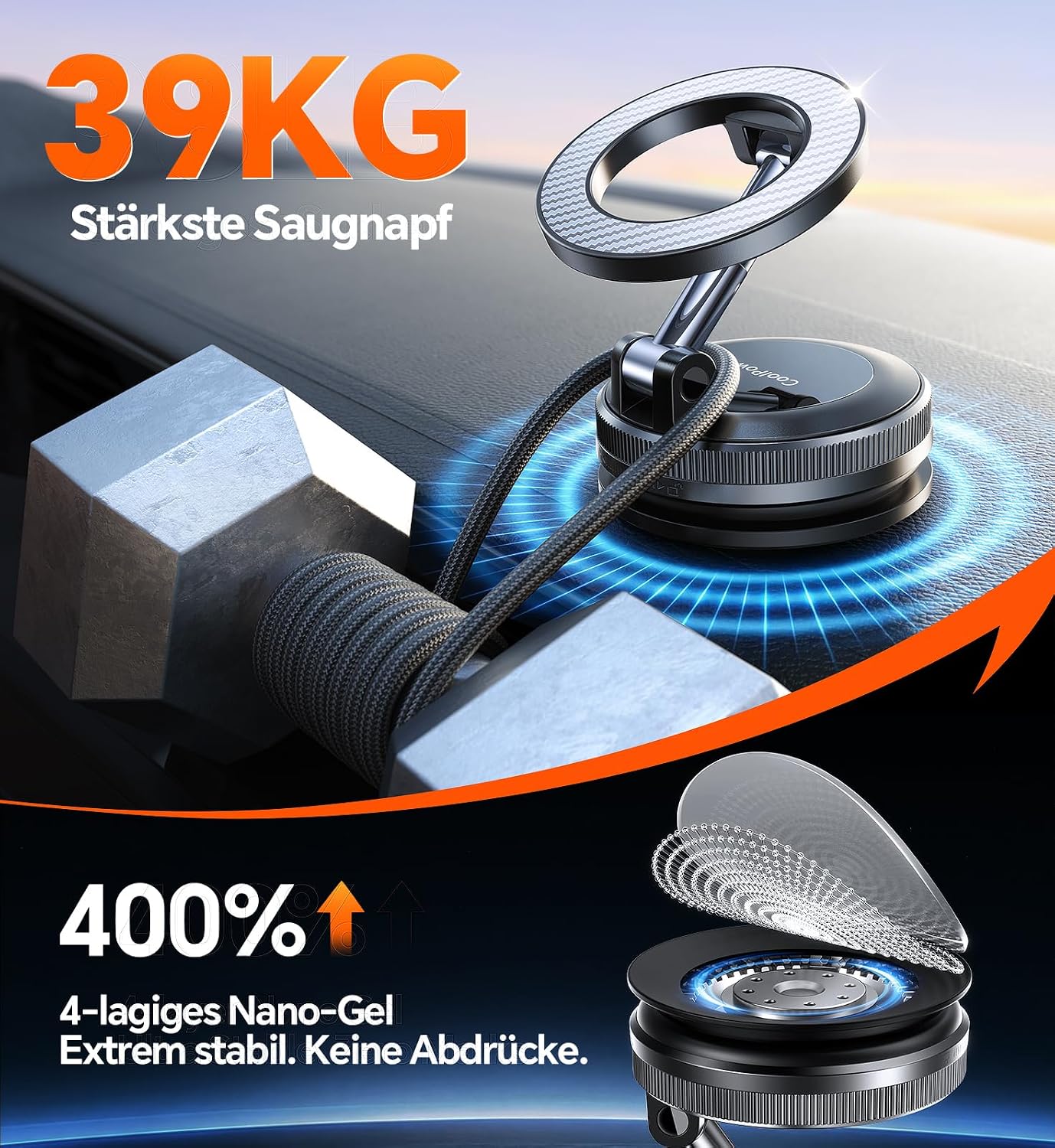Detalle 2 de Coolpow Handyhalterung Auto MagSafe – Starker Saugnapf, ultrastabile Magnet-Halterung