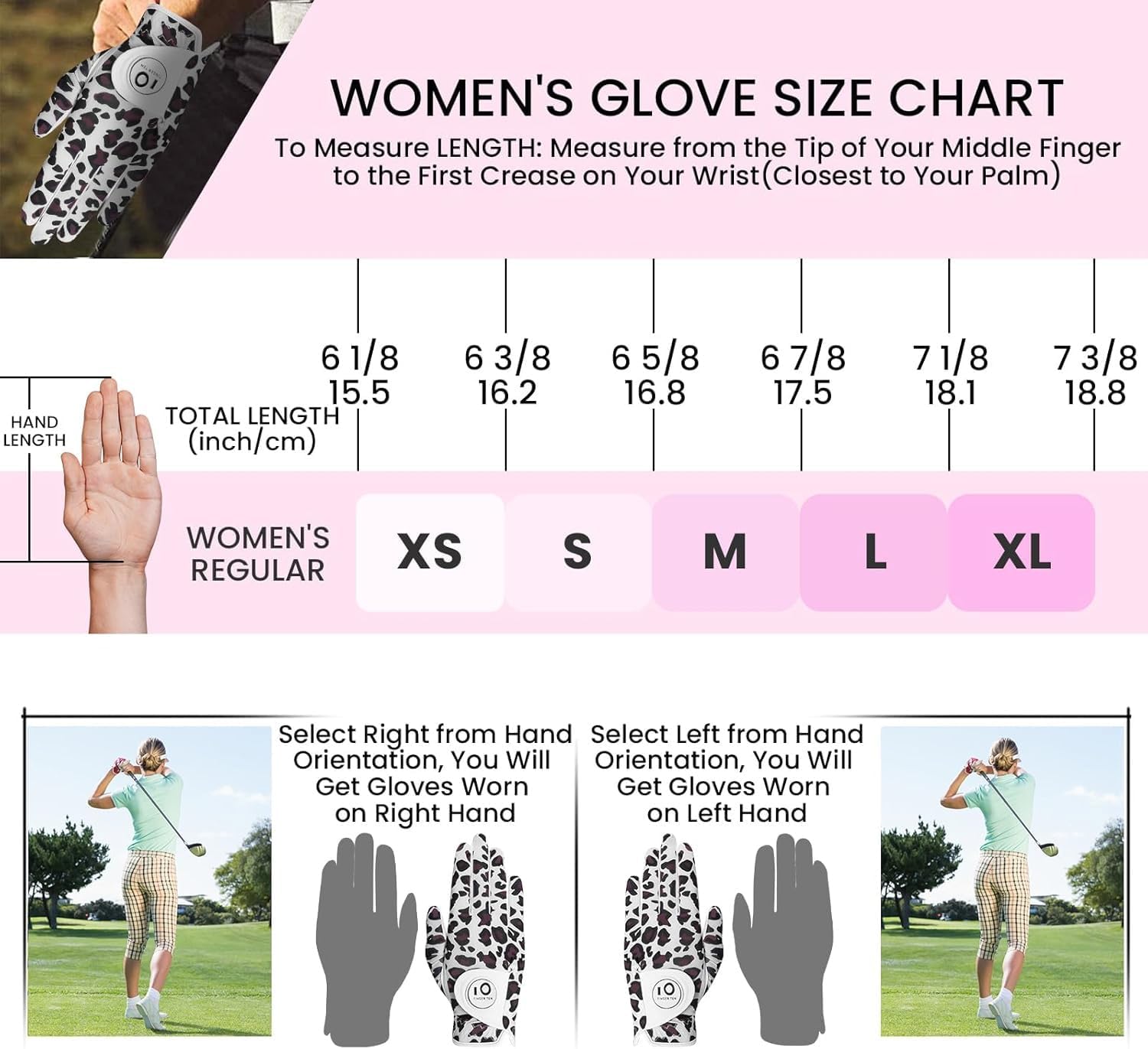 Detalle 2 de FINGER TEN Women's Golf Glove, Cabretta Leather