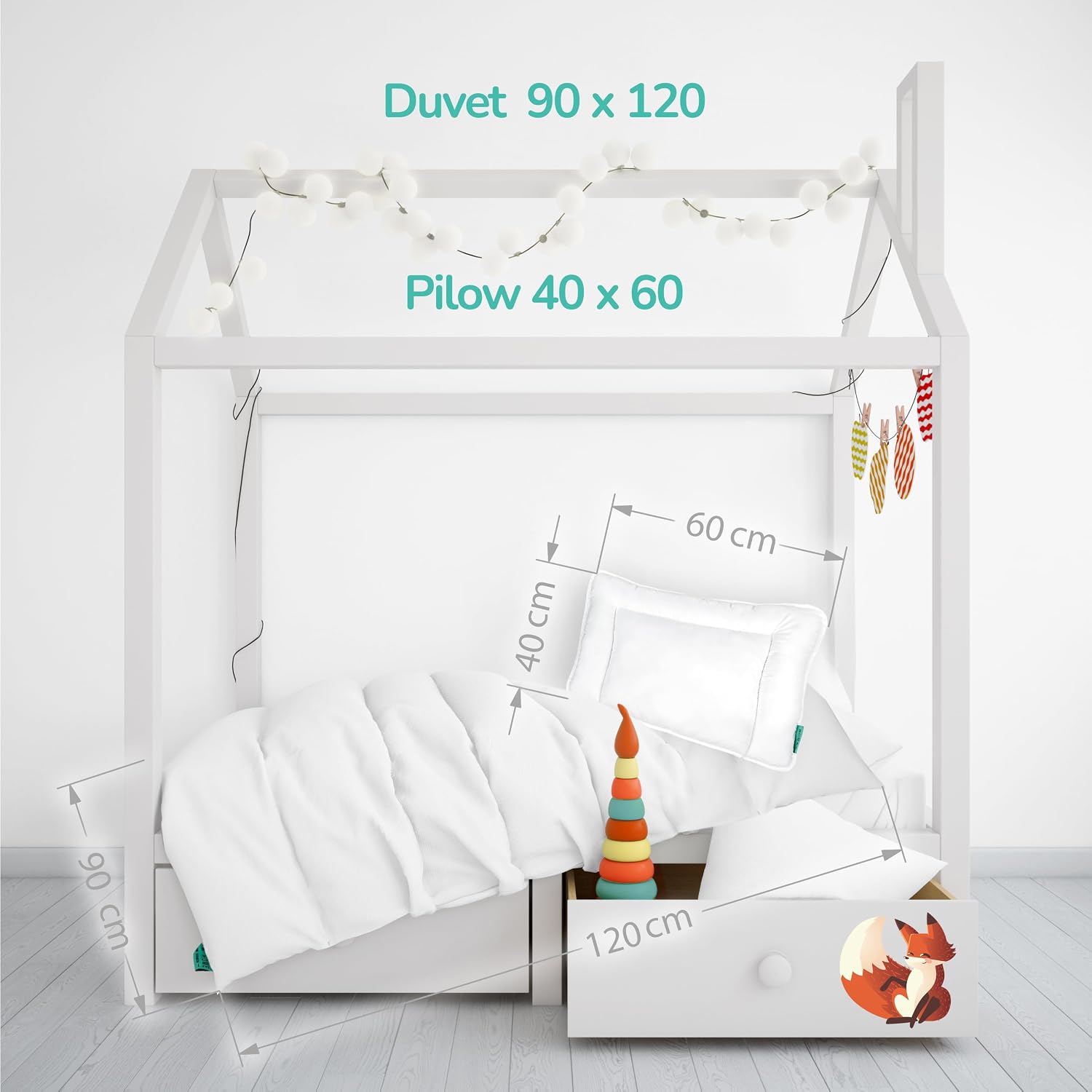 Detalle de FAM' Home Baby Cheeky Fox Bettdecke & Kissen-Set 90x120 cm + 40x60 cm – OEKO-TEX, antiallergisch