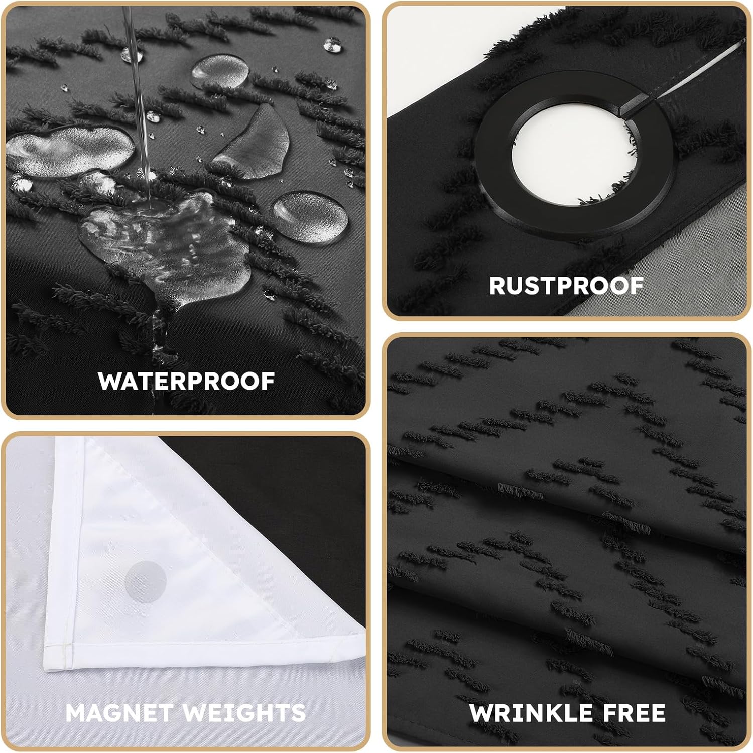 Thumbnail 5 de FADOTY No Hook Shower Curtain Set 71 x 74