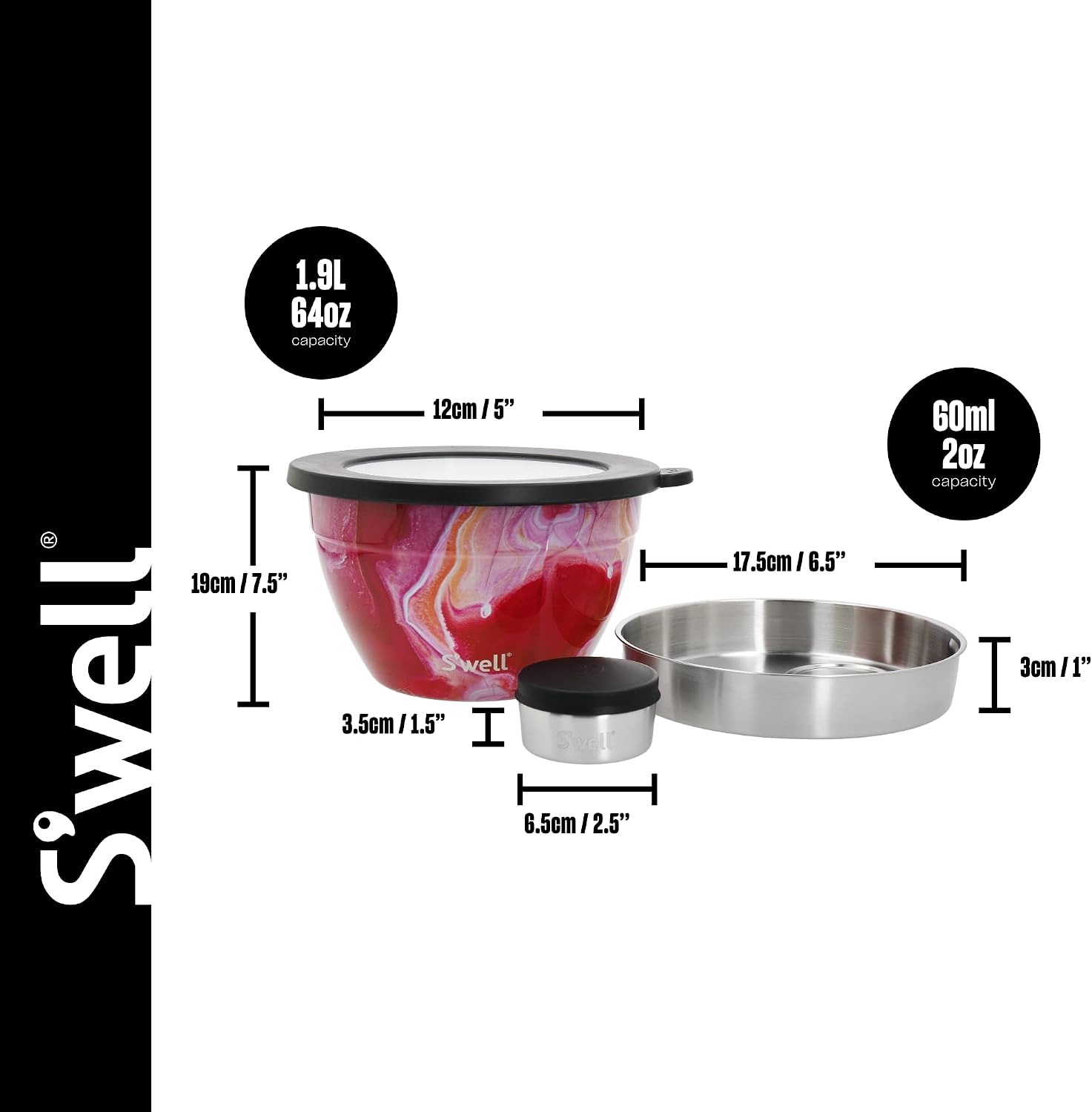 Detalle 2 de S'well Rose Agate Salad Bowl Kit, 1.9L Stainless Steel with Removable Tray