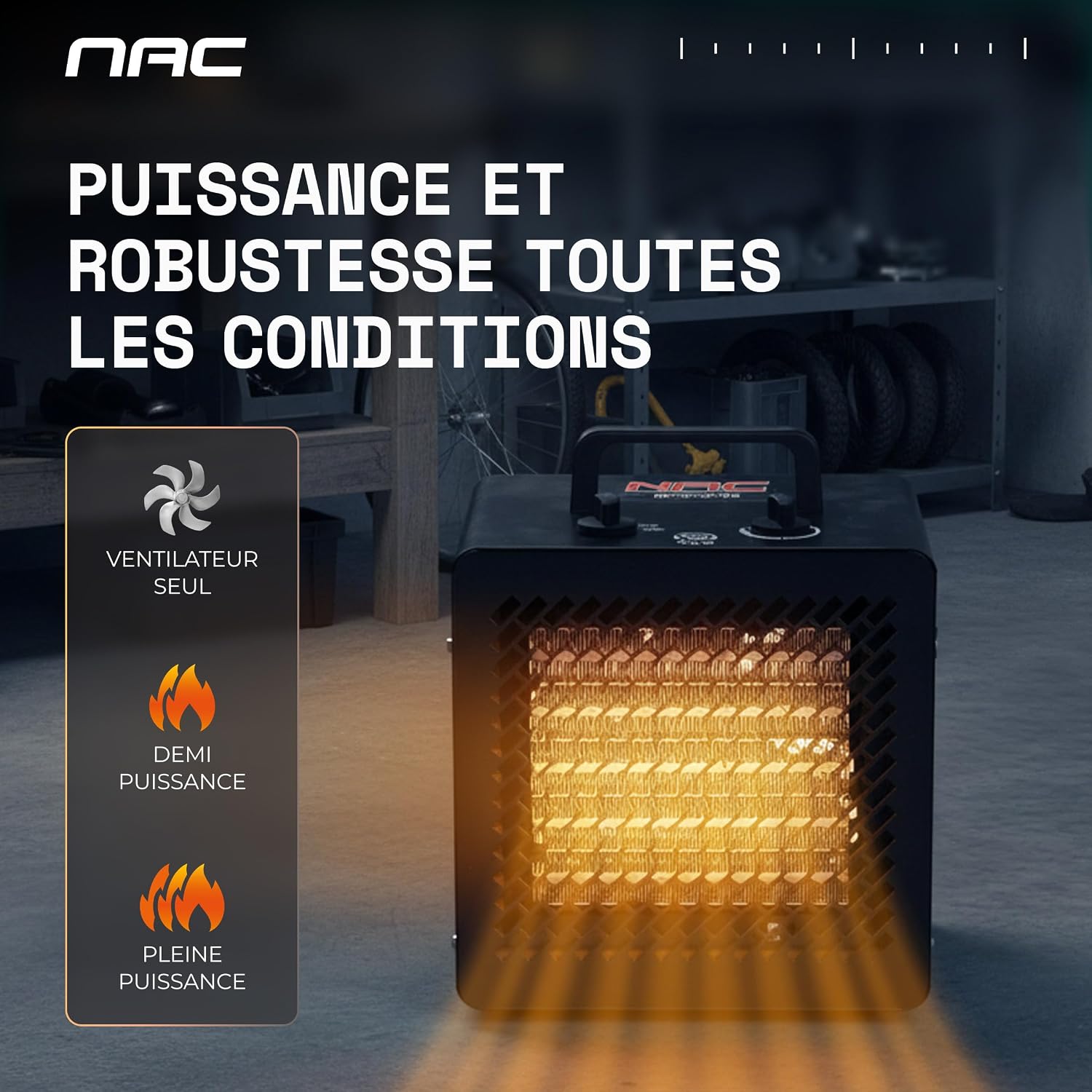 Thumbnail 3 de NAC Chauffage Soufflant Électrique 3000W – Radiateur mobile en céramique pour atelier, garage et serre