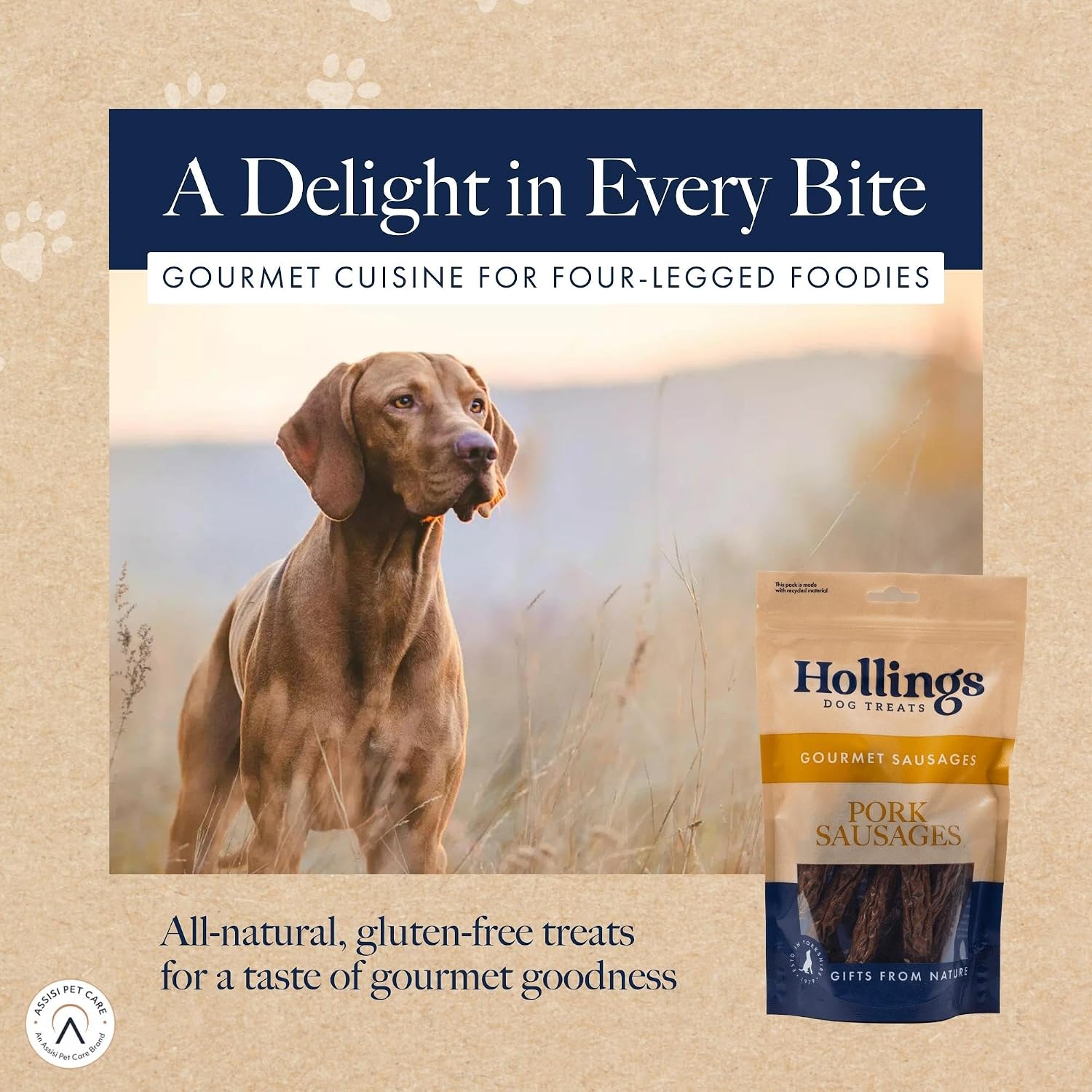 Detalle de Hollings Pork Sausages Dog Treats – 200g (Pack of 10), 100% Natural, Gluten Free air-dried chews