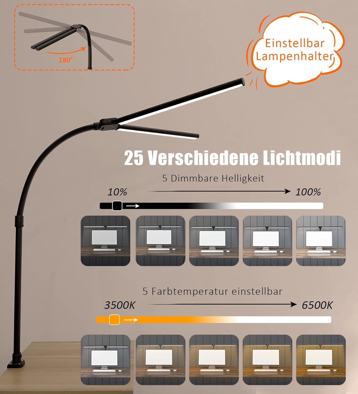 Thumbnail 6 de LOTTBUTY Doppelkopf Schreibtischlampe 24W 80cm