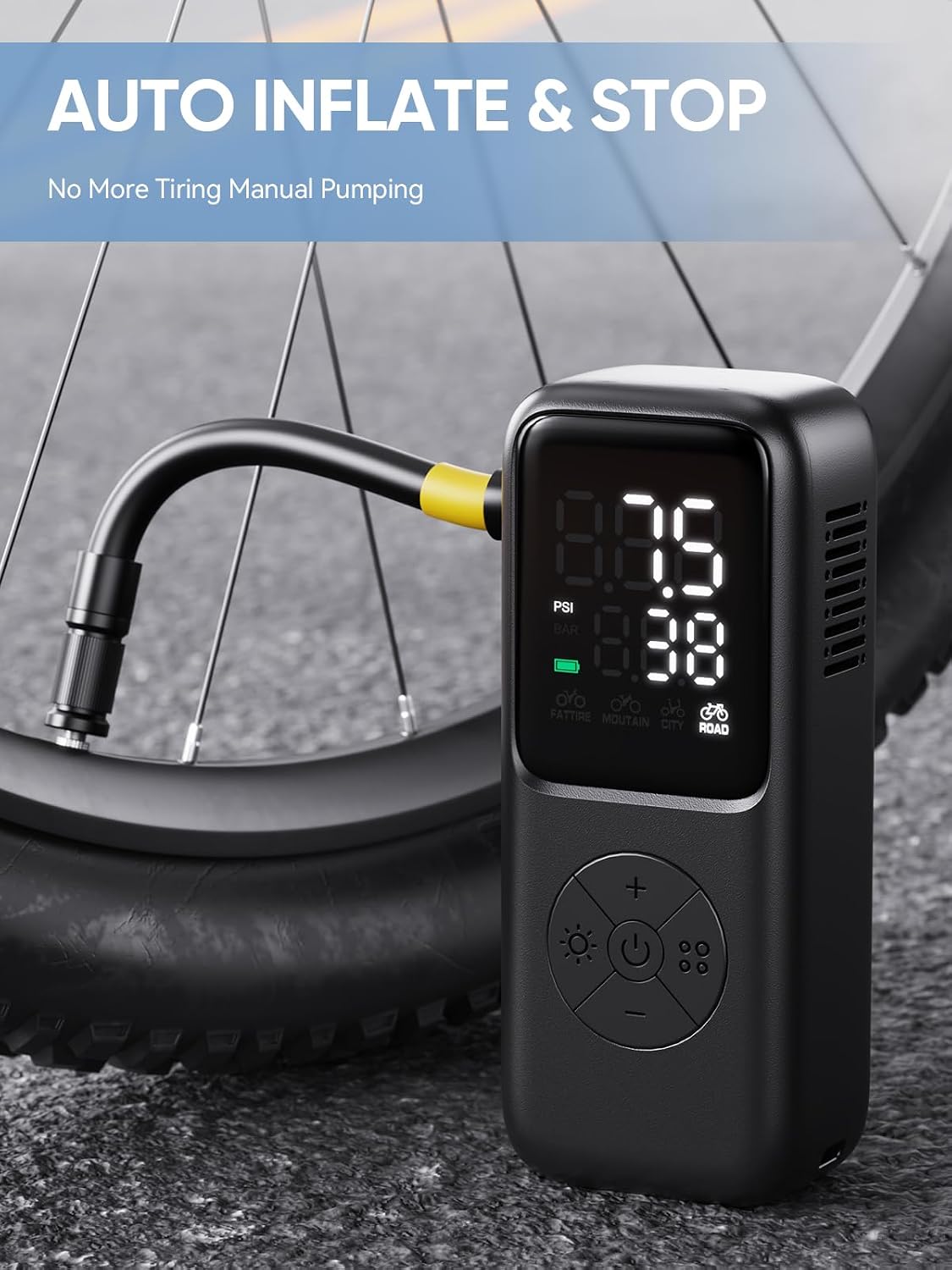 Thumbnail 2 de GPUTEK mini-elektrische fietspomp tot 120 PSI met digitale manometer en 5 modi