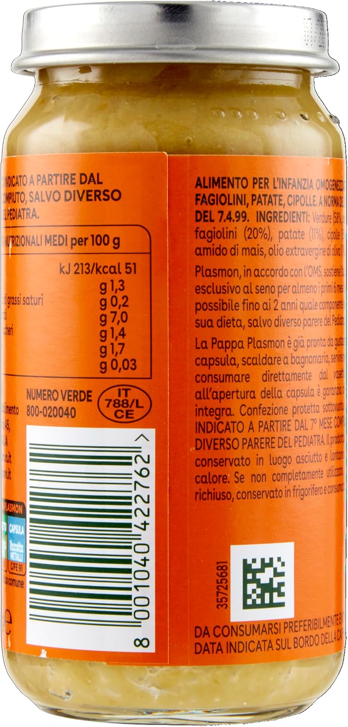 Detalle 2 de Plasmon La Pappa - Crema di Patate con Legumi Verdi 6x200g