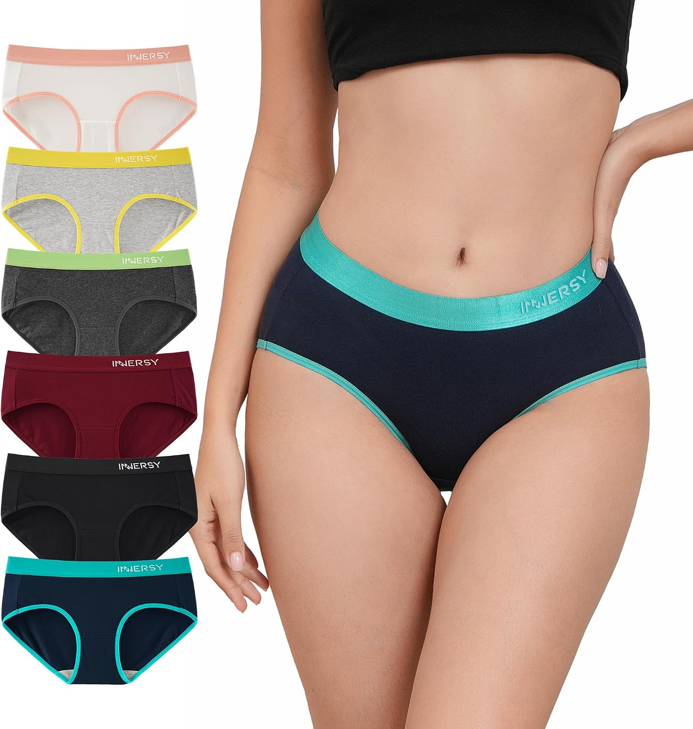 Thumbnail 6 de INNERSY Lot de 6 culottes coton femme taille basse stretch – slip sport confort