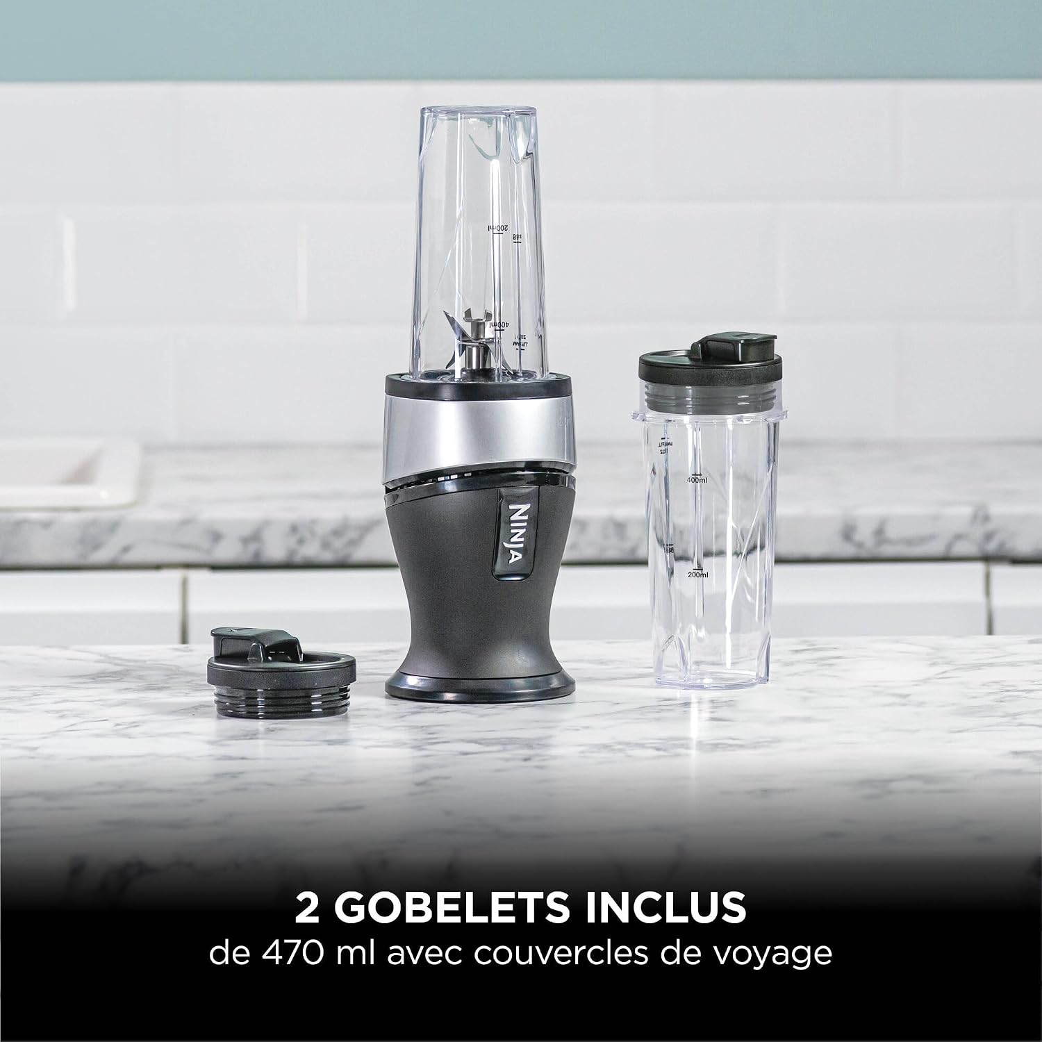 Detalle de Ninja QB3001EUS Slim Smoothie Maker 700 W avec 2 gobelets de 470 ml