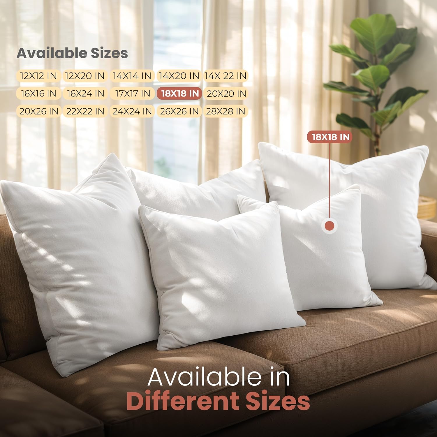 Detalle de Utopia Bedding 18x18 Pillow Inserts (Set of 2) — White