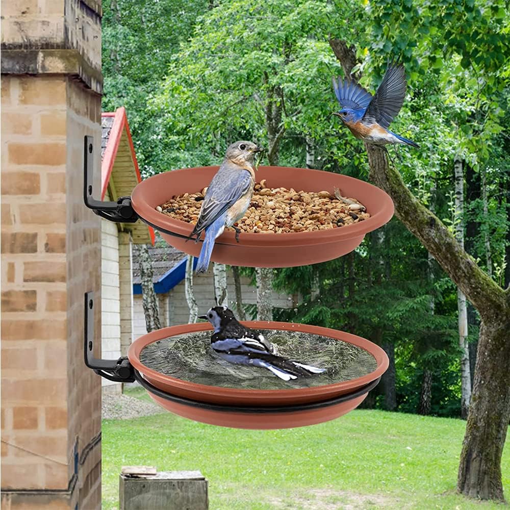 Detalle de 2er Set hängende Vogelfutterspender & Vogeltränken mit Vogelbad am Balkongeländer – winterfest für Garten & Balkon